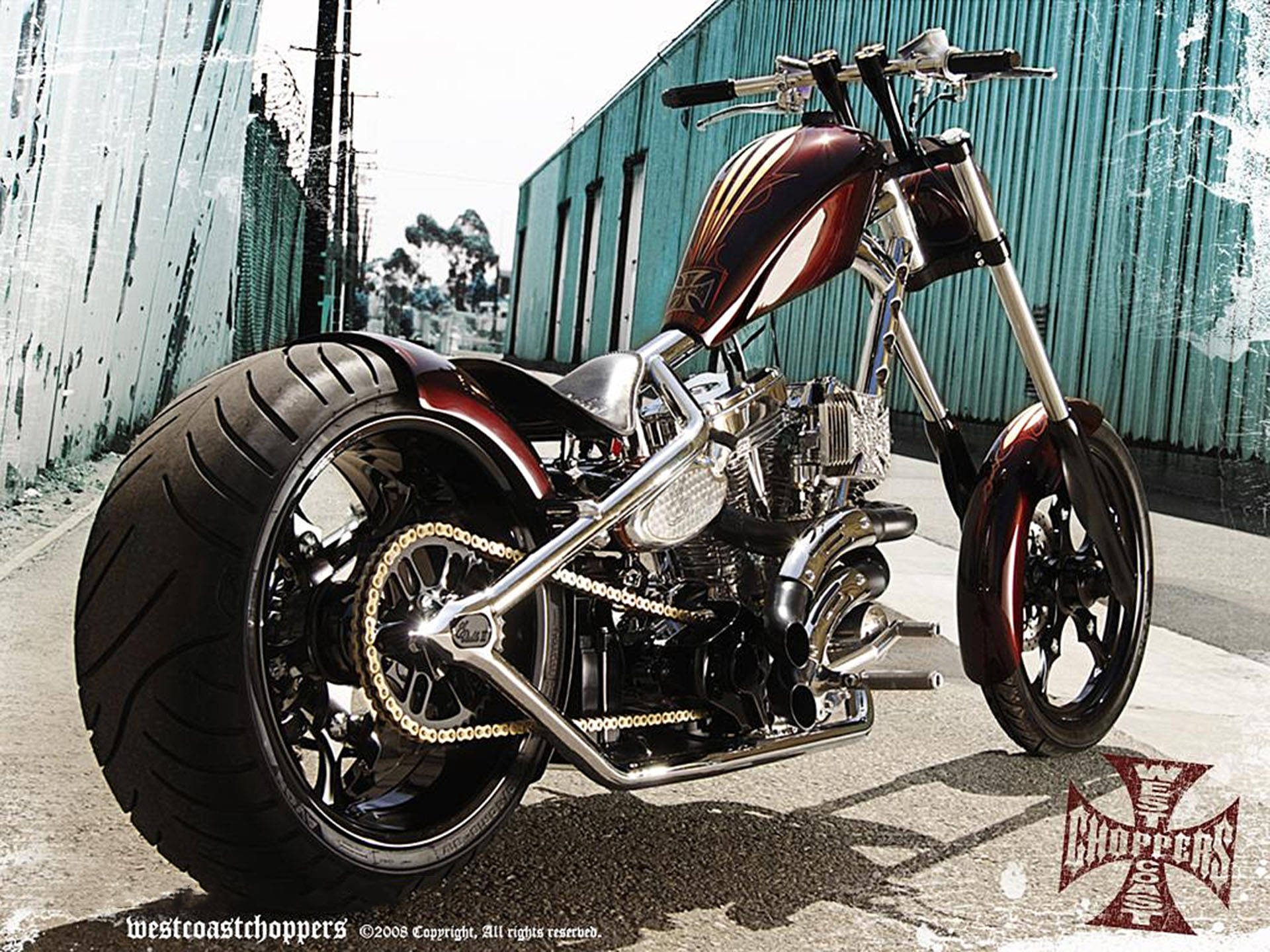 West Coast Choppers Maroon Motorcycle Wallpaper