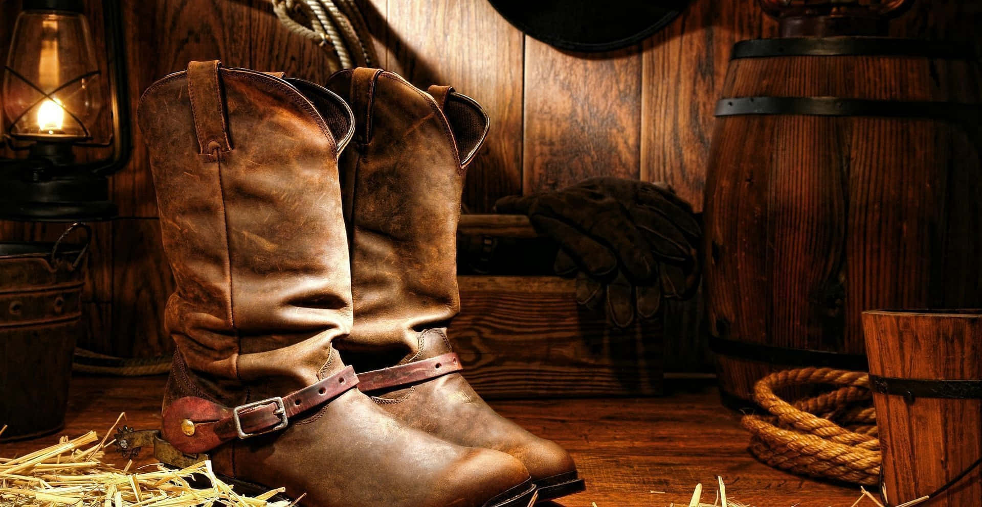 Stivalidi Pelle Di Cowboy Western Per Desktop. Sfondo