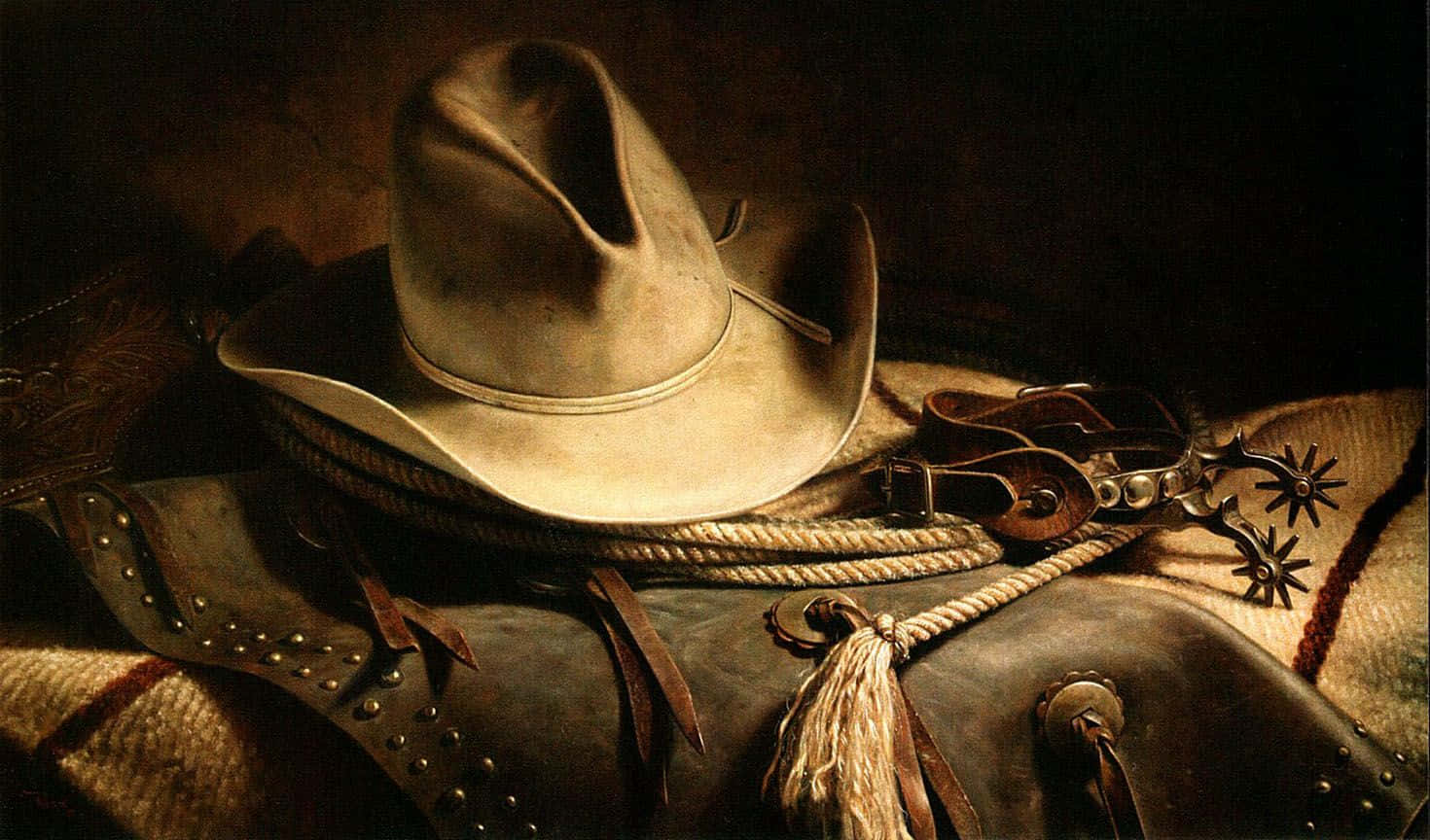 Envästerländsk Cowboy Sadlar Upp. Wallpaper