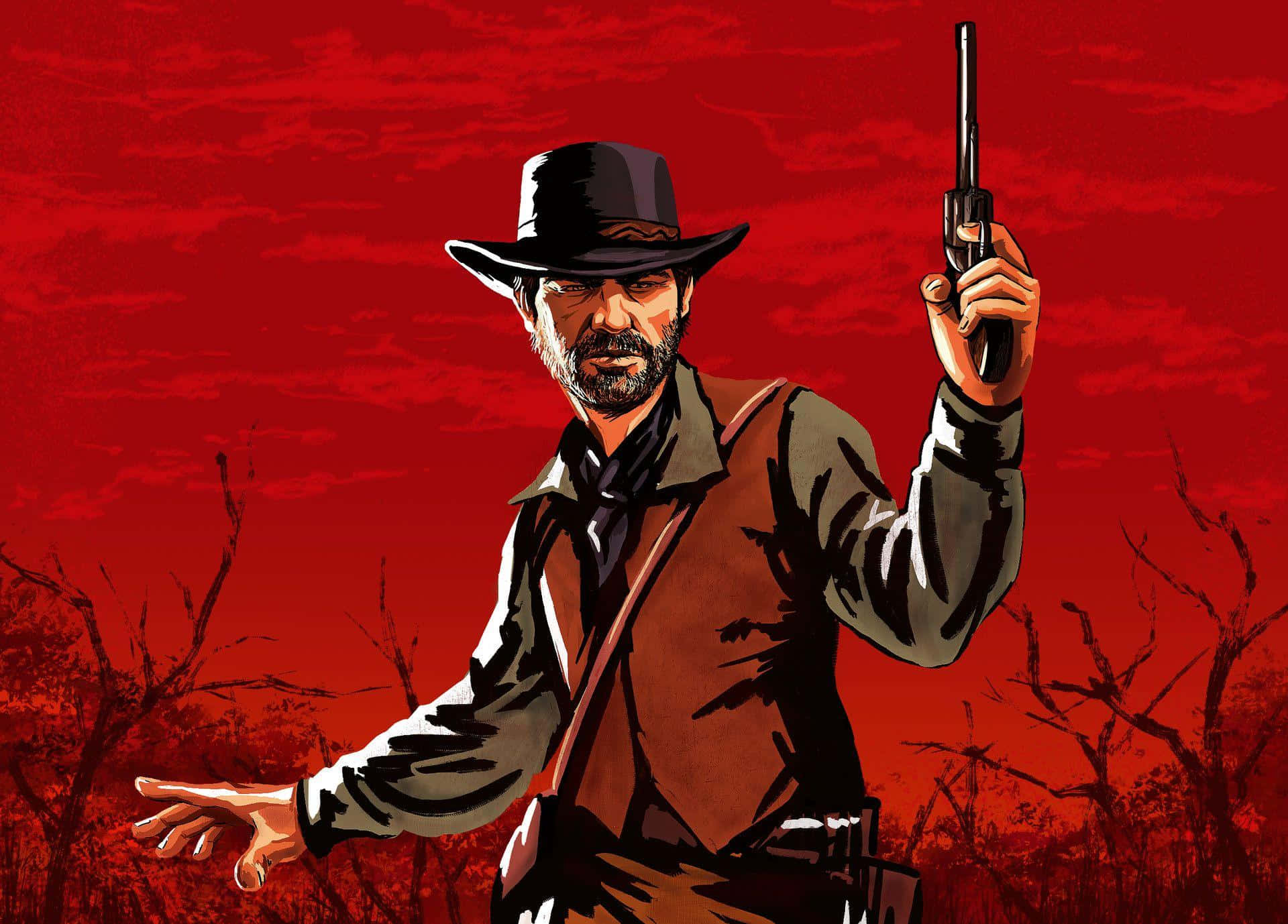 Western Gunman Red Backdrop Wallpaper