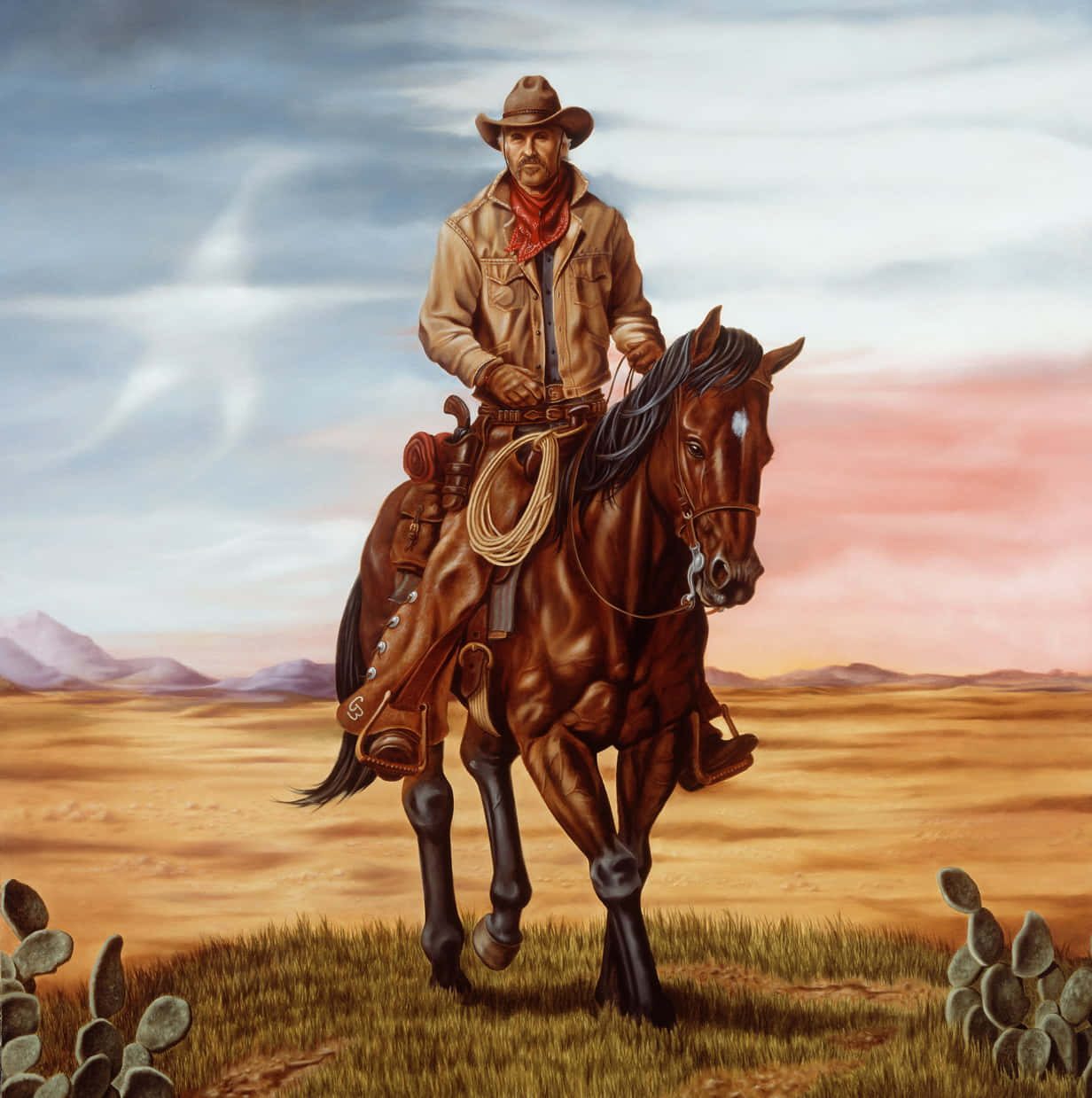Encowboy Rider Igennem En Vestlig Landskab.