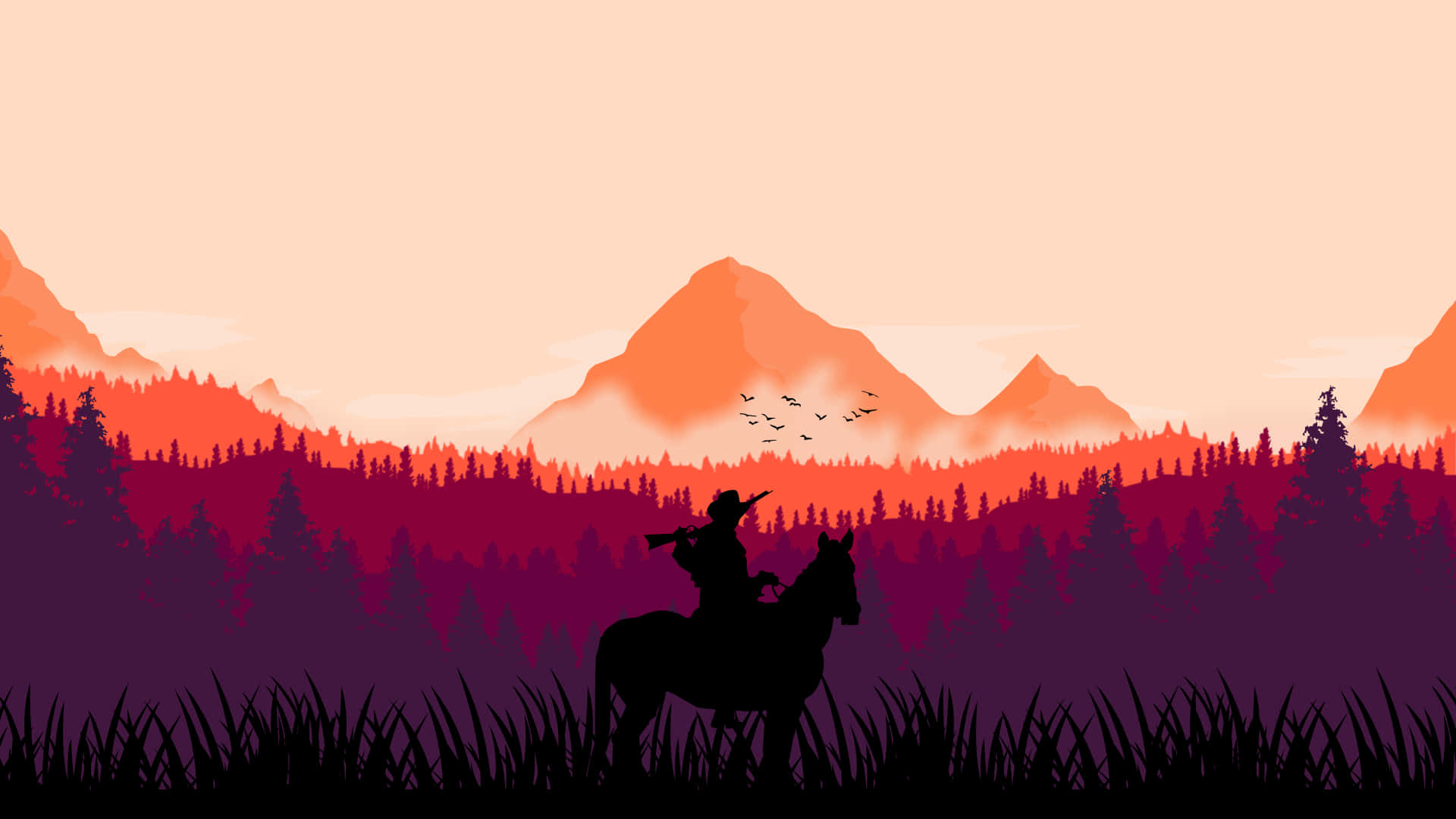 A Silhouette Of A Man Riding A Horse In The Mountains