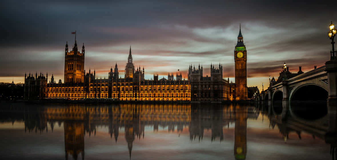 Westminster Solnedgang Refleksjon London Bakgrunnsbildet