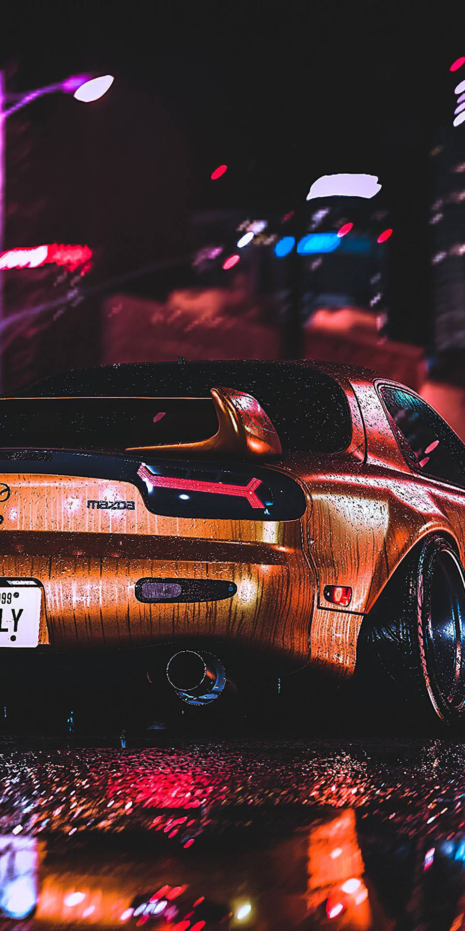 Wet Jdm Car In Night City Background