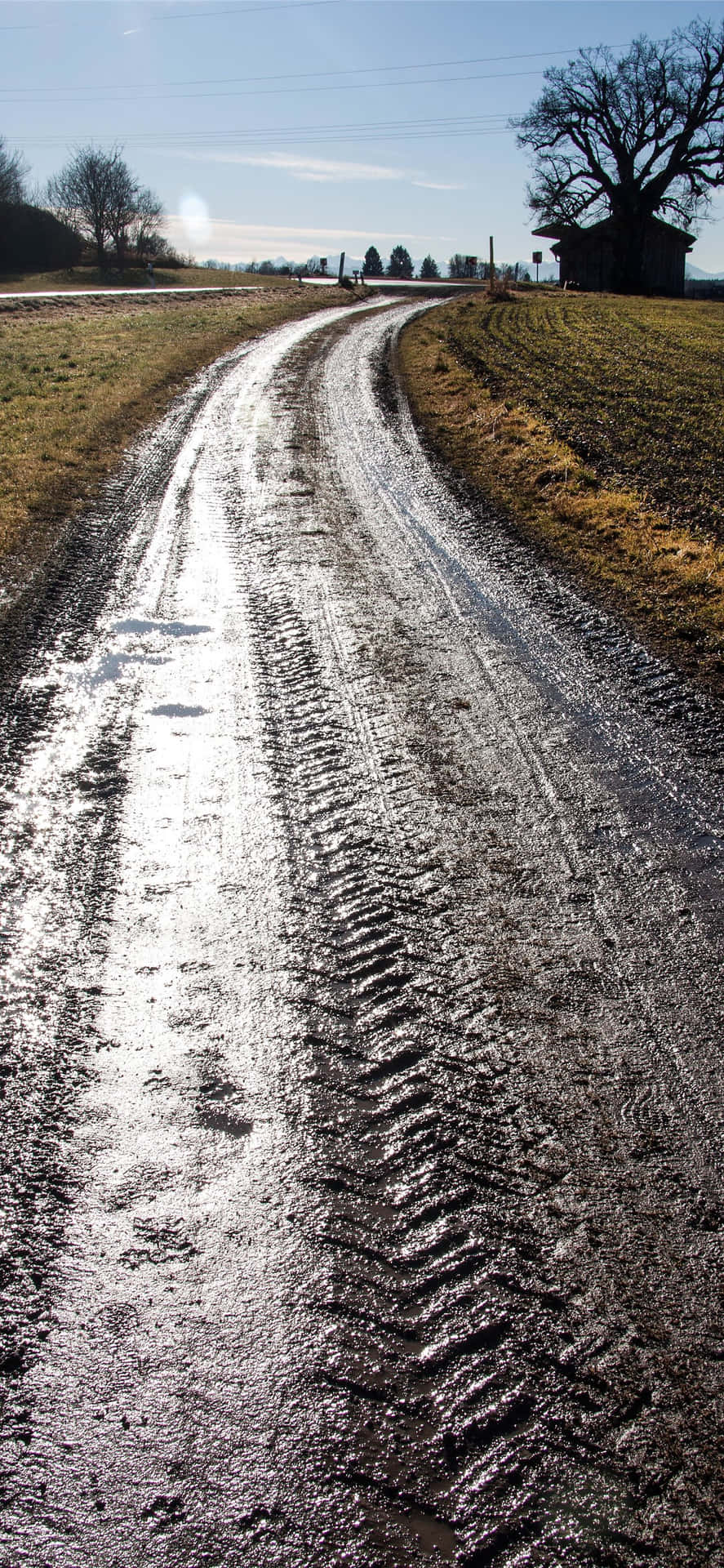 Wet Road Dirty Mud Tire Tracks Wallpaper