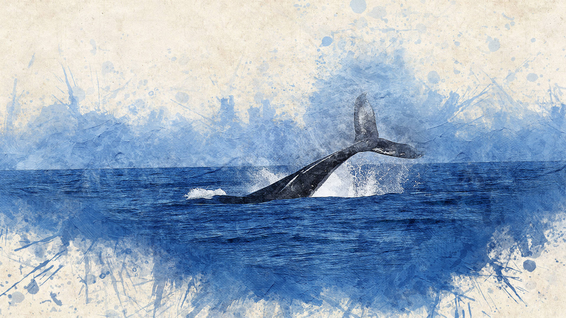 Whale Tail Watercolor Painting Desktop Wallpaper