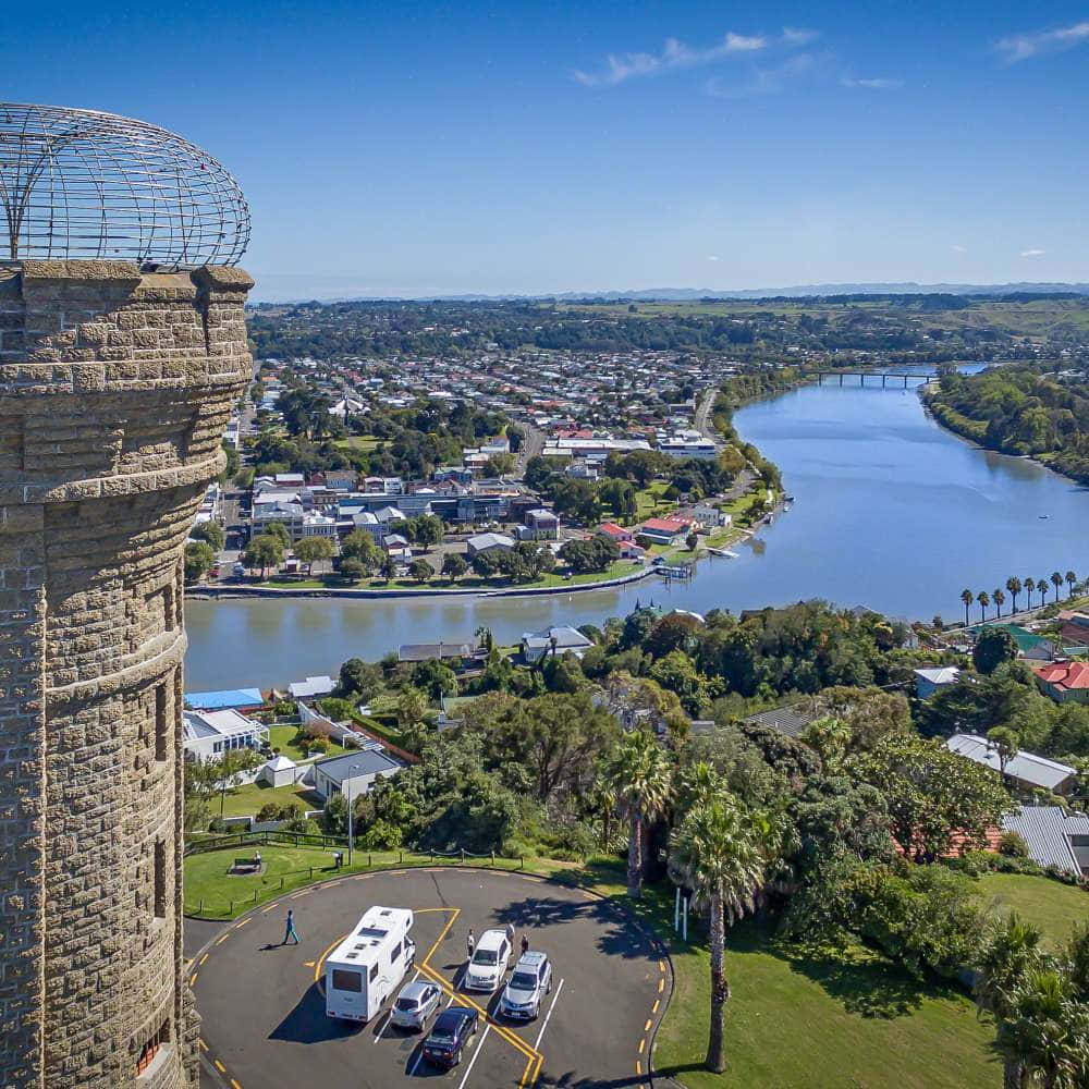 Whanganui Riverand Memorial Tower Aerial View Wallpaper