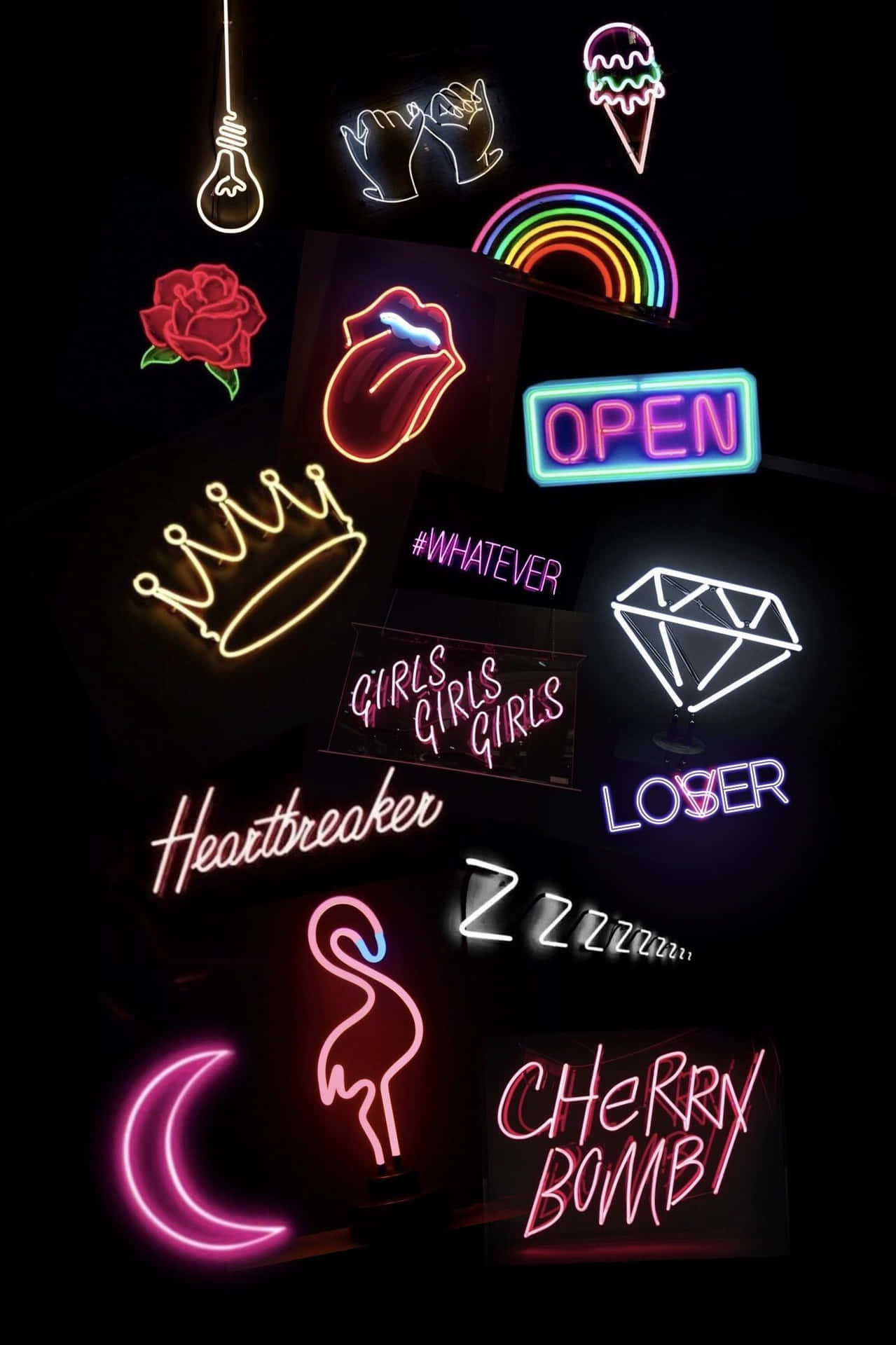 Neonschildermit Verschiedenen Designs Darauf Wallpaper