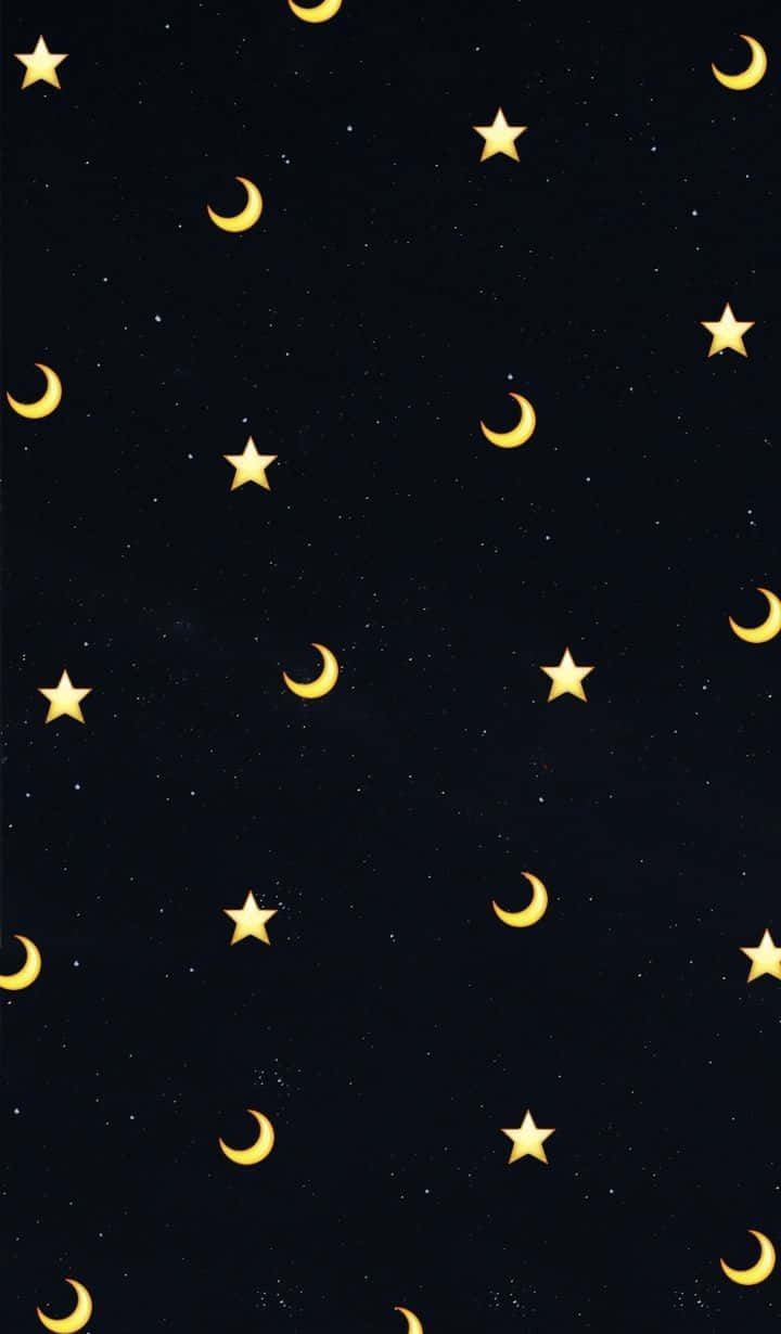 A Black Background With Stars And Moons