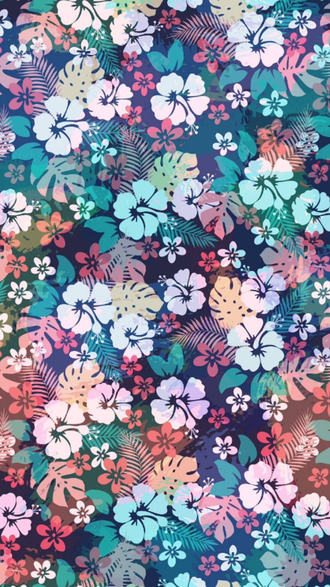 WhatsApp Chat Hibiscus Blomster Tapet: Et smukt og frisk mønster af hibiscusblomster, der spredes over en lys tekstureret baggrund. Wallpaper