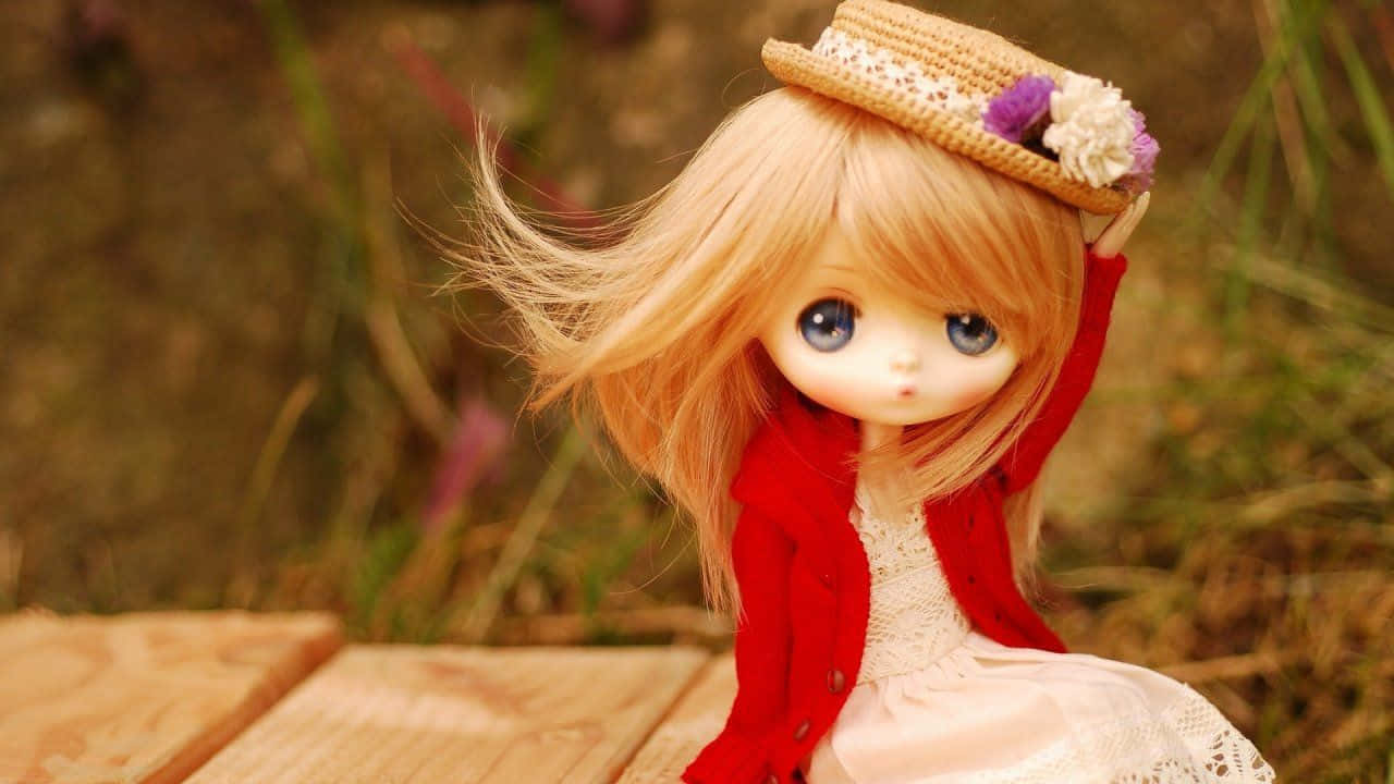 A Doll Sitting On A Wooden Bench