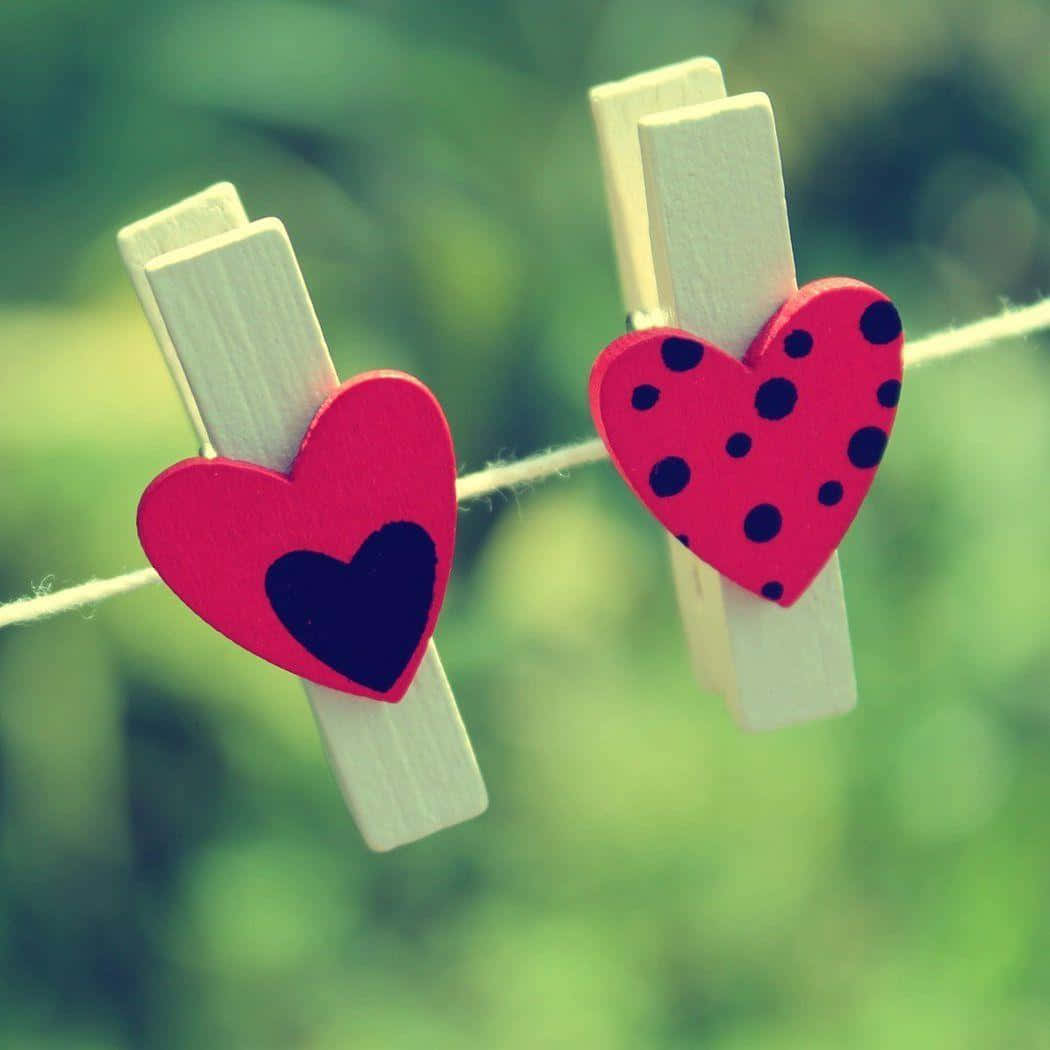 Download Two Clothes Pegs With Hearts On Them | Wallpapers.com