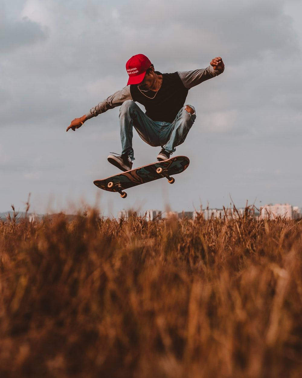 Wheat Field Midair Stunt Skater Aesthetic Wallpaper