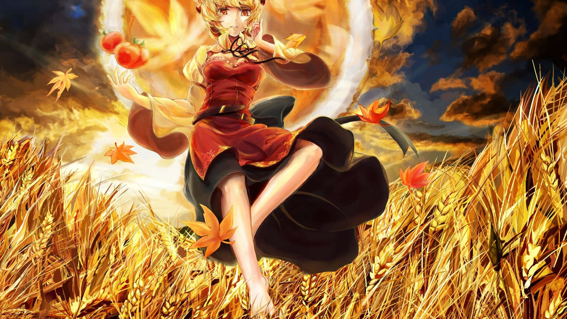 Golden Wheat Harvest in a Beautiful Countryside Wallpaper
