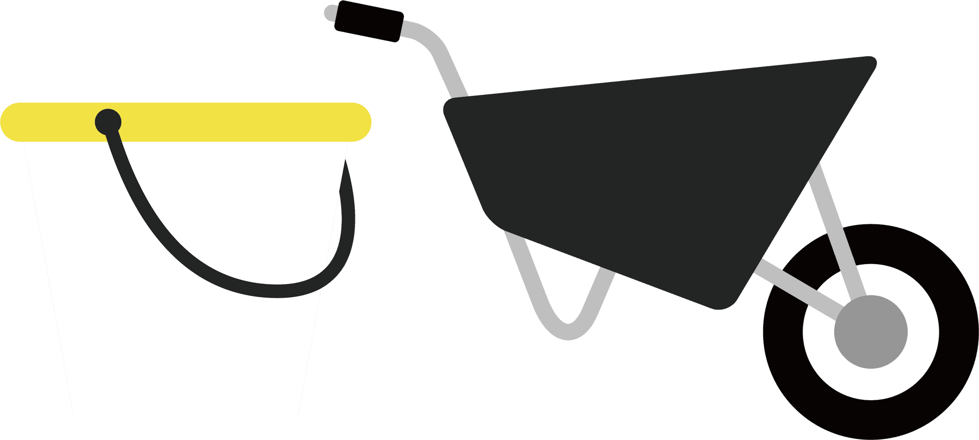 Wheelbarrowand Bucket Vector Illustration PNG