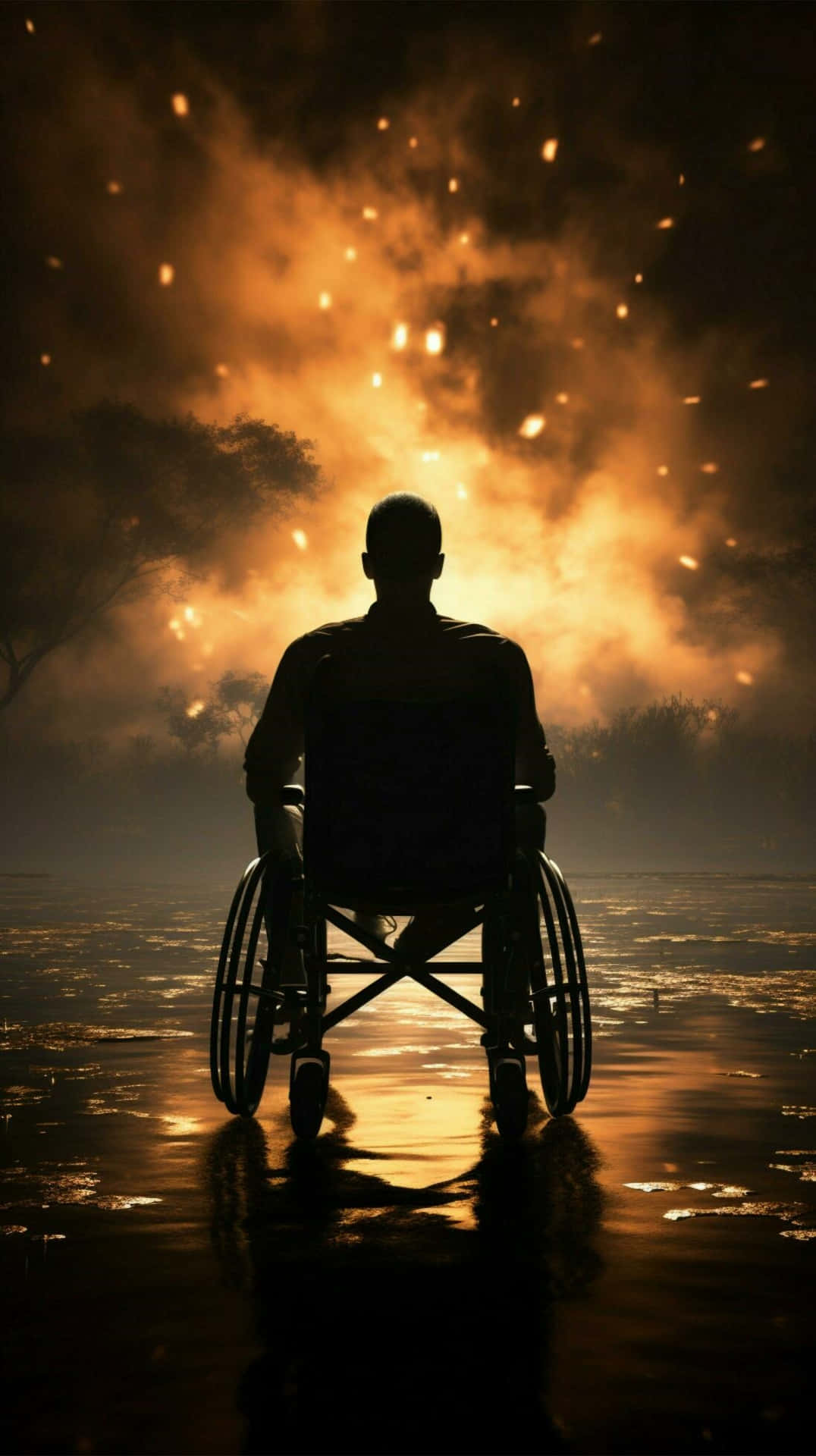 Wheelchair Silhouette Against Sunset Wallpaper