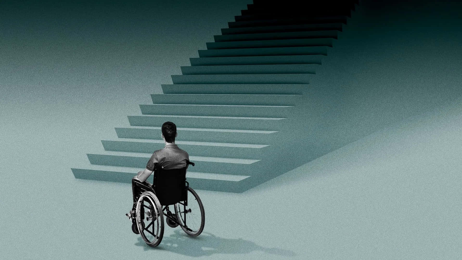 Wheelchair User Facing Staircase Challenge Wallpaper