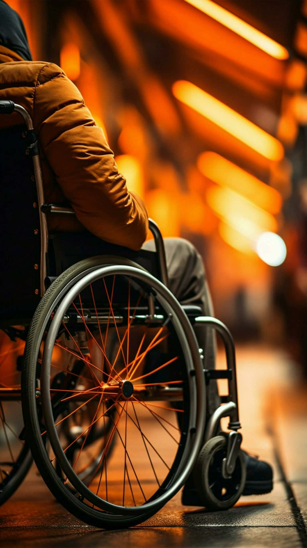 Wheelchair Userin Urban Nightlight Wallpaper