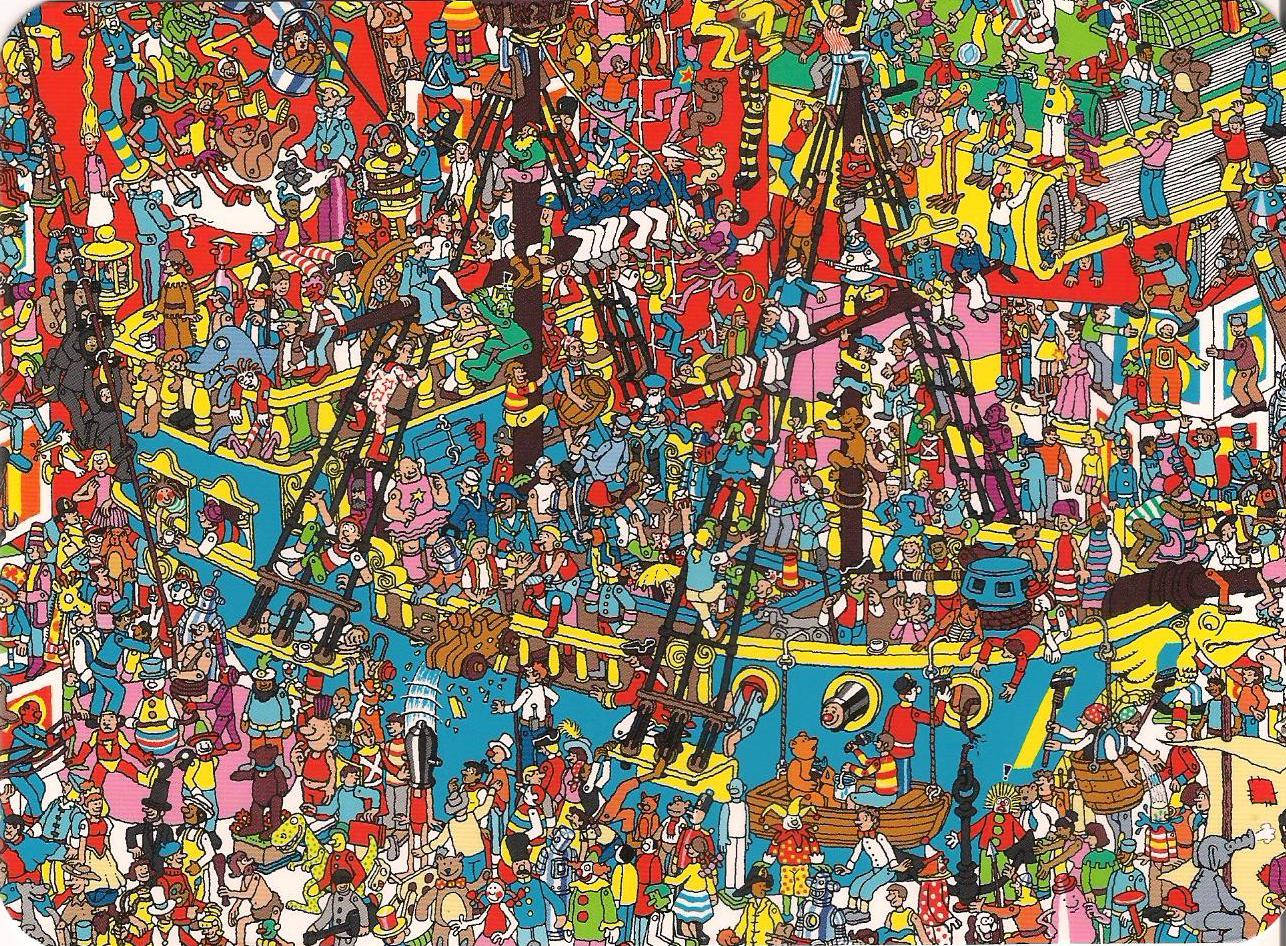 Wheres Waldo's Intricately Detailed Crowded Ship Scene Wallpaper