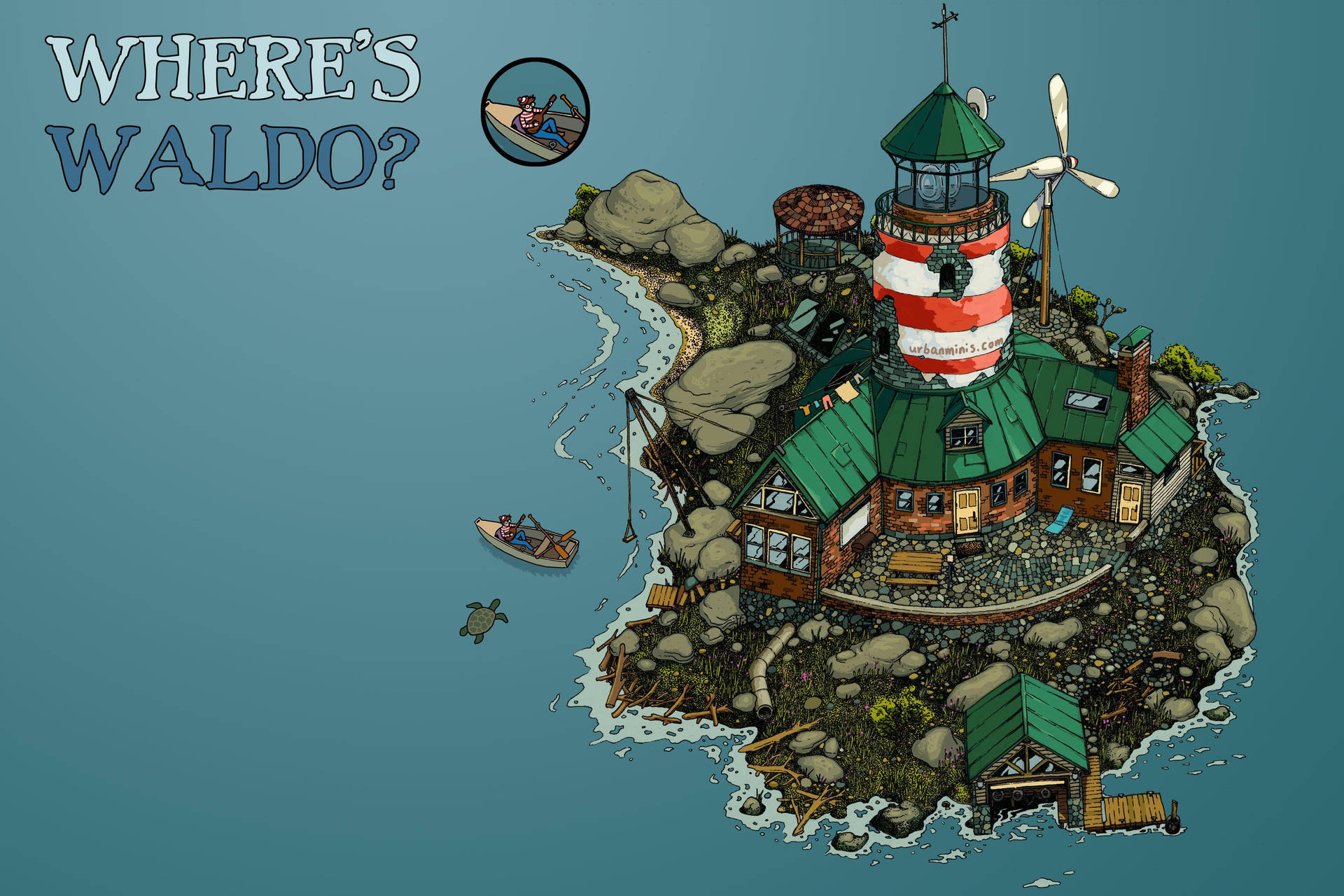 Leuchtturmauf Der Where's Waldo Insel. Wallpaper