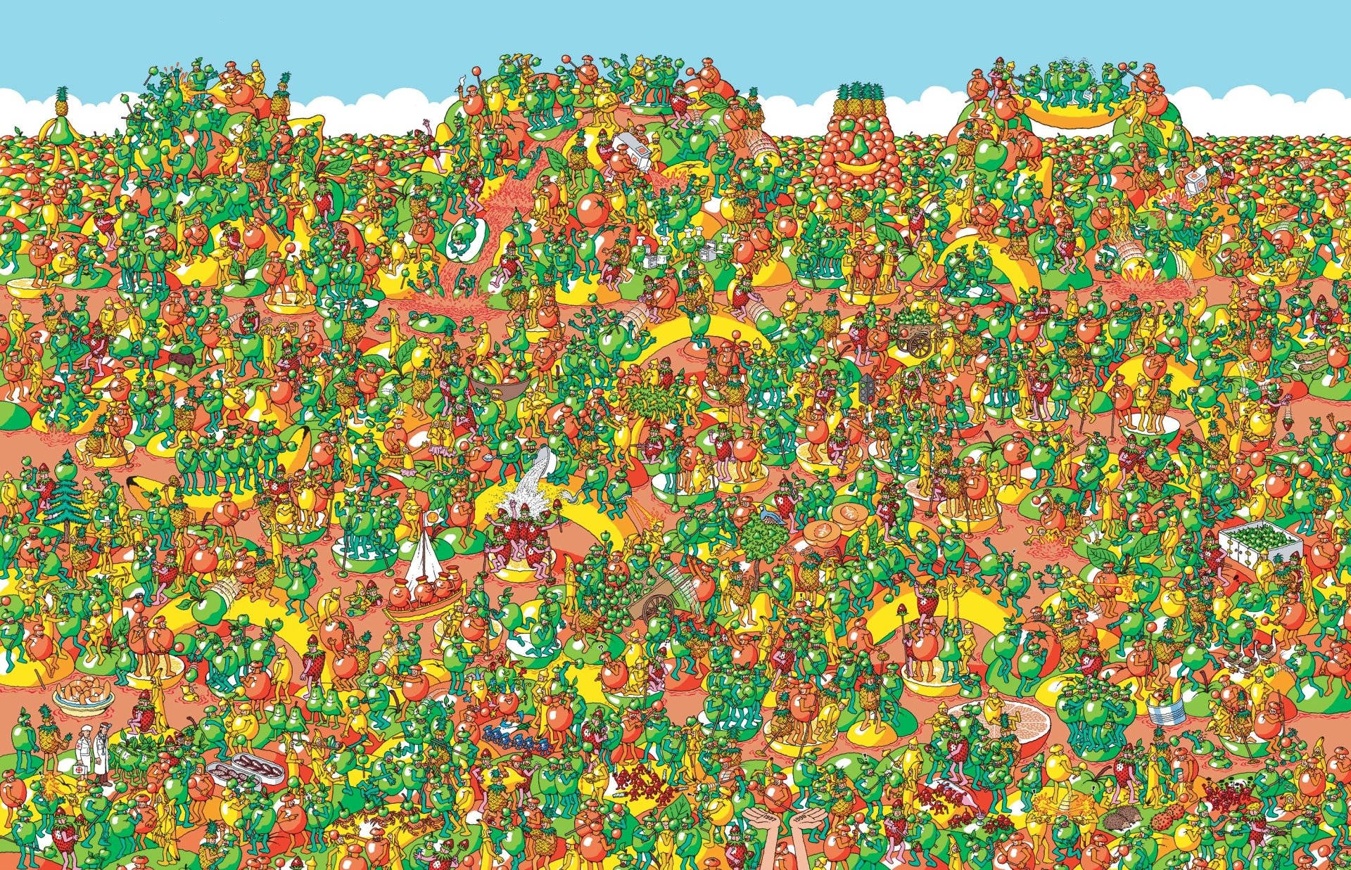 ¿dóndeestá Waldo? La Tierra De Las Frutas. Fondo de pantalla
