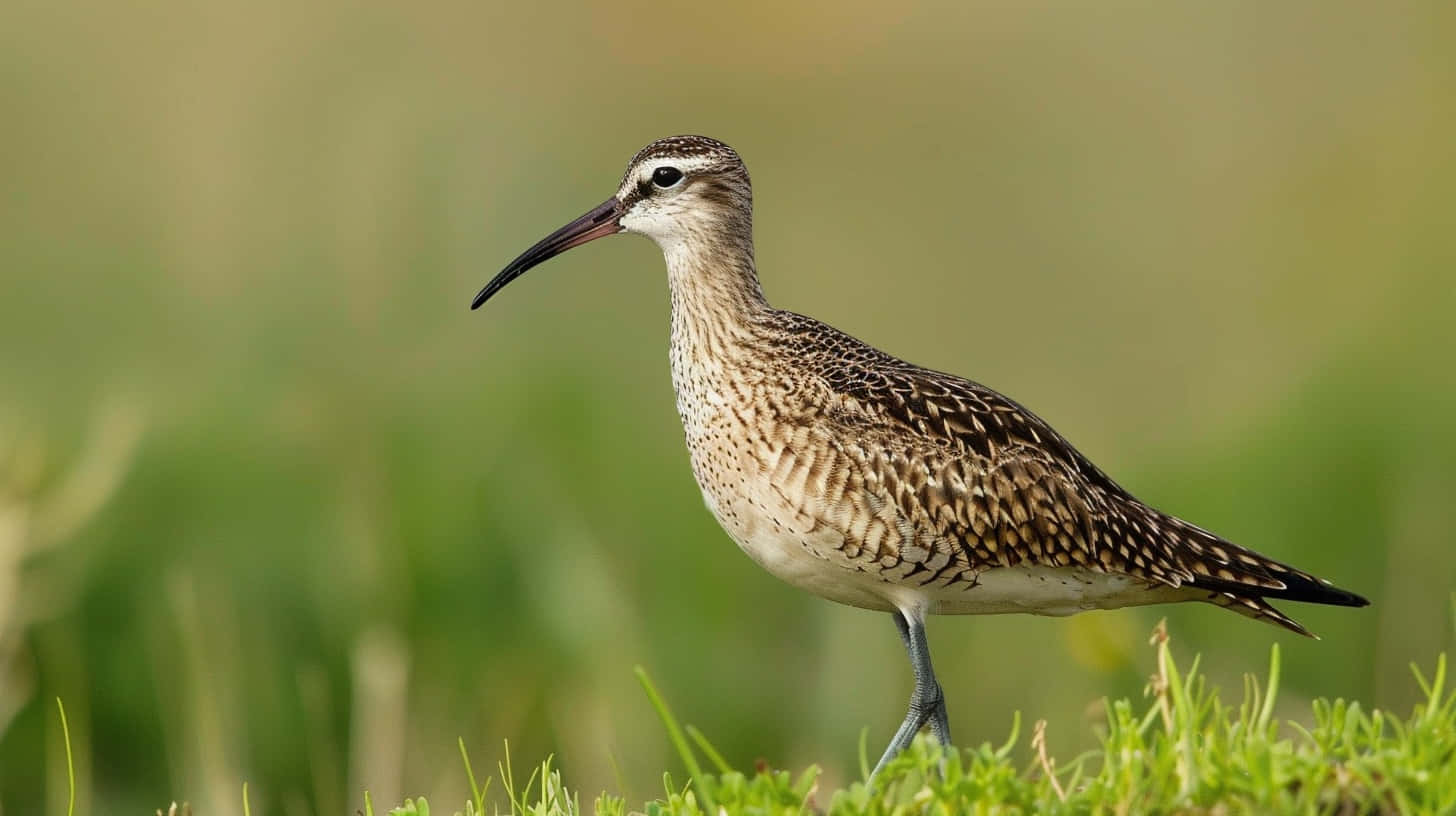 Whimbrel Di Habitat Rumput.jpg Wallpaper