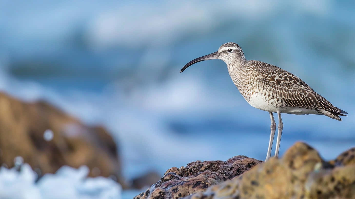 Whimbrel Rannikkokivillä Taustakuva