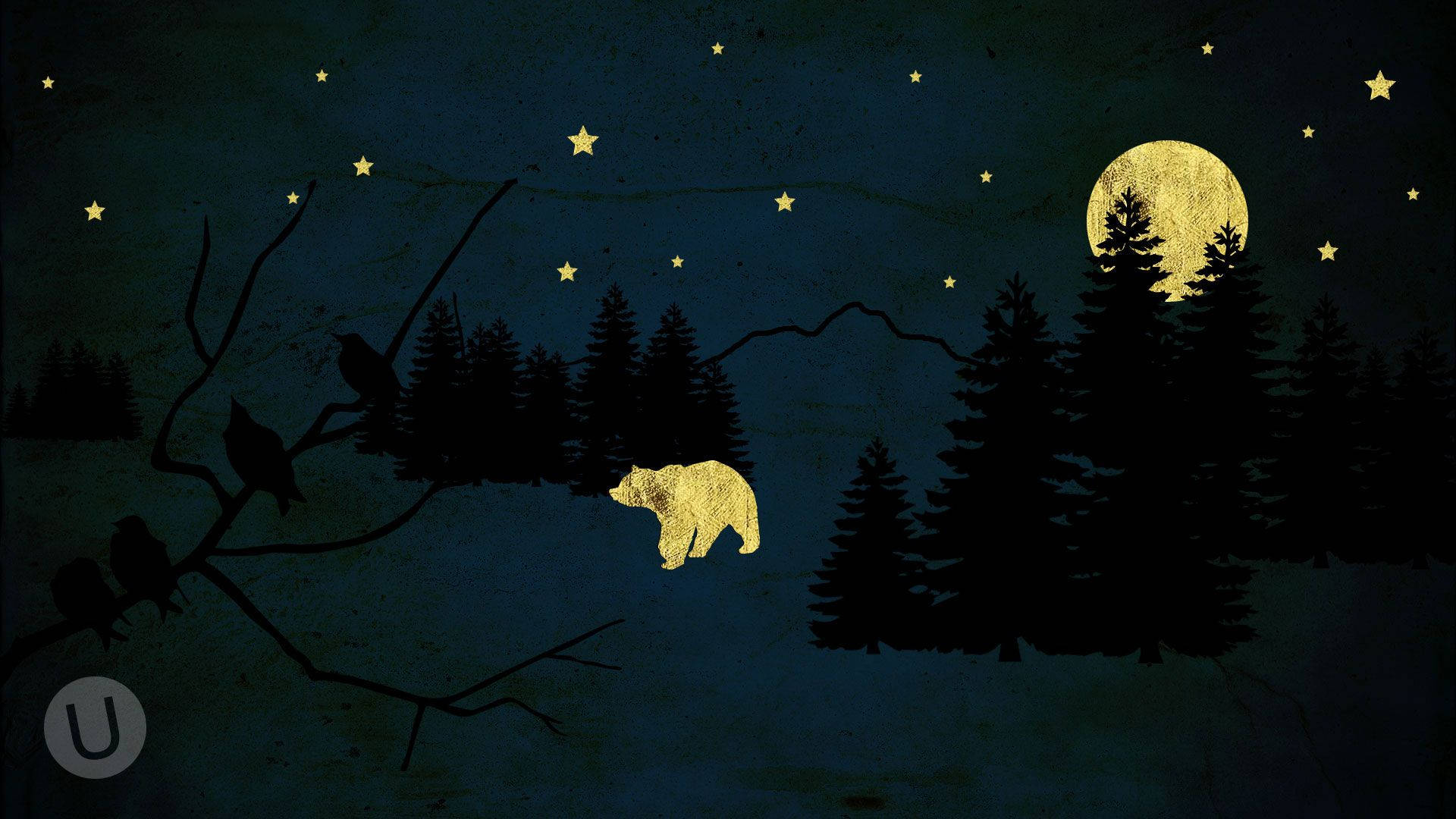 Whimsical Bear With Moon&Stars Wallpaper
