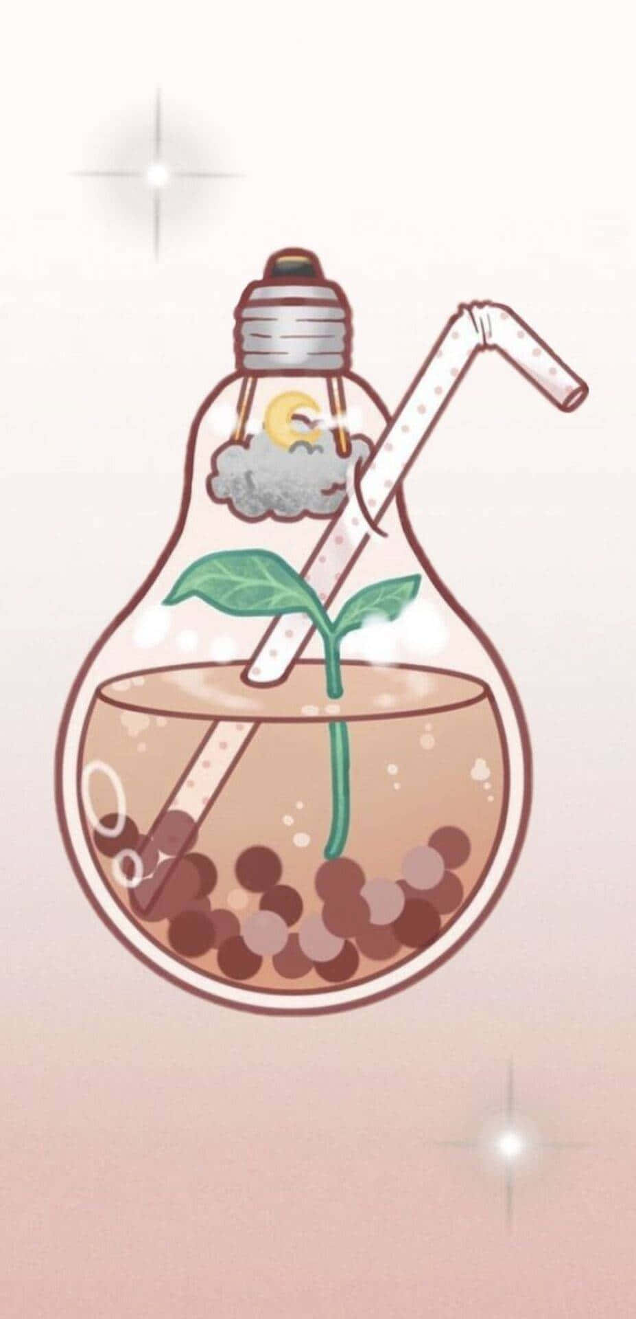 Whimsical Boba Tea Plant Illustration Wallpaper