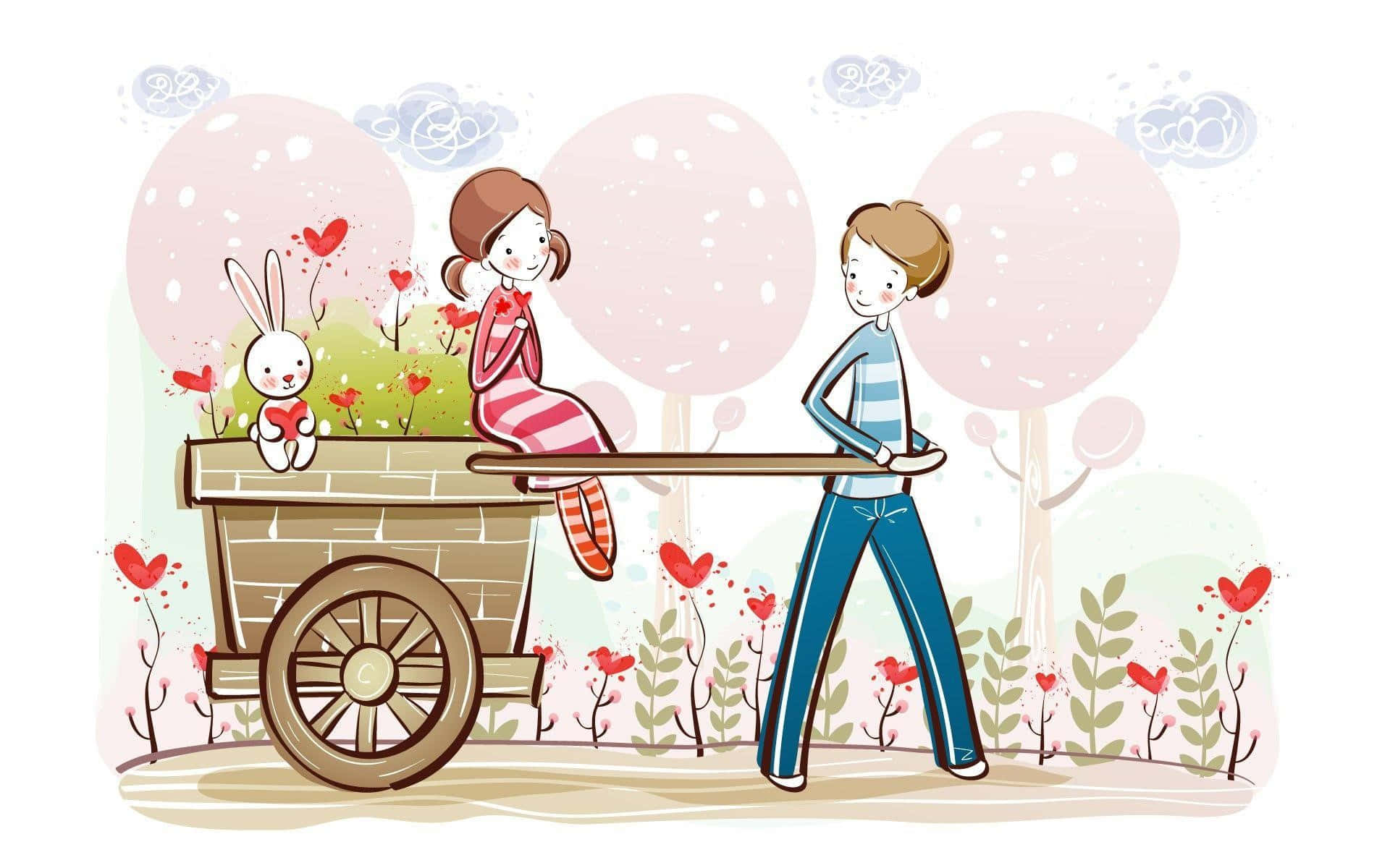 Whimsical Cart Ride Illustration Wallpaper