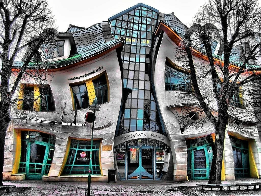 Whimsical Crooked House In Poland Wallpaper