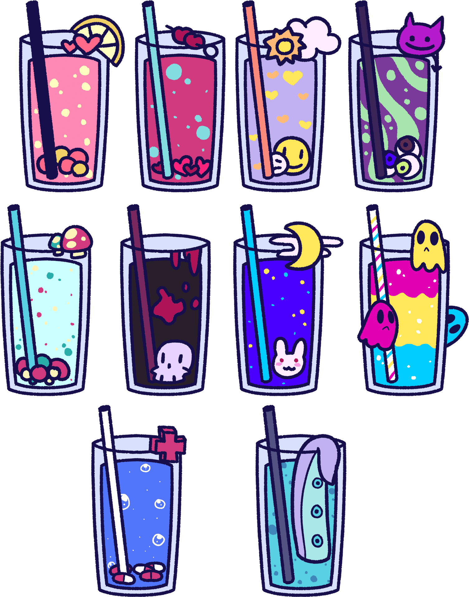 Whimsical Drink Illustrations PNG