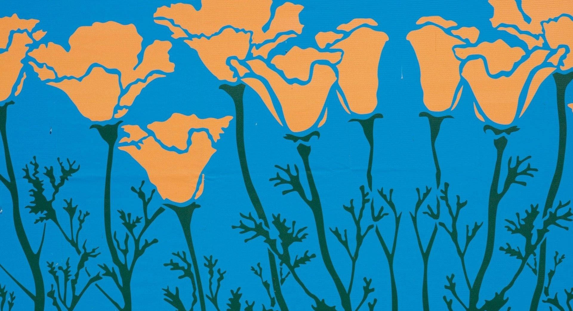 Whimsical Flowers In Blue Wallpaper