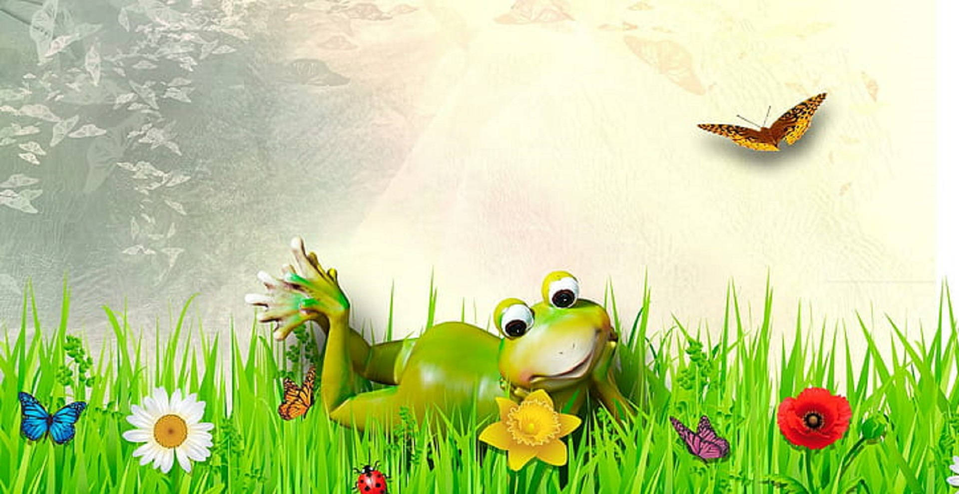 Whimsical Frog In Grass Wallpaper