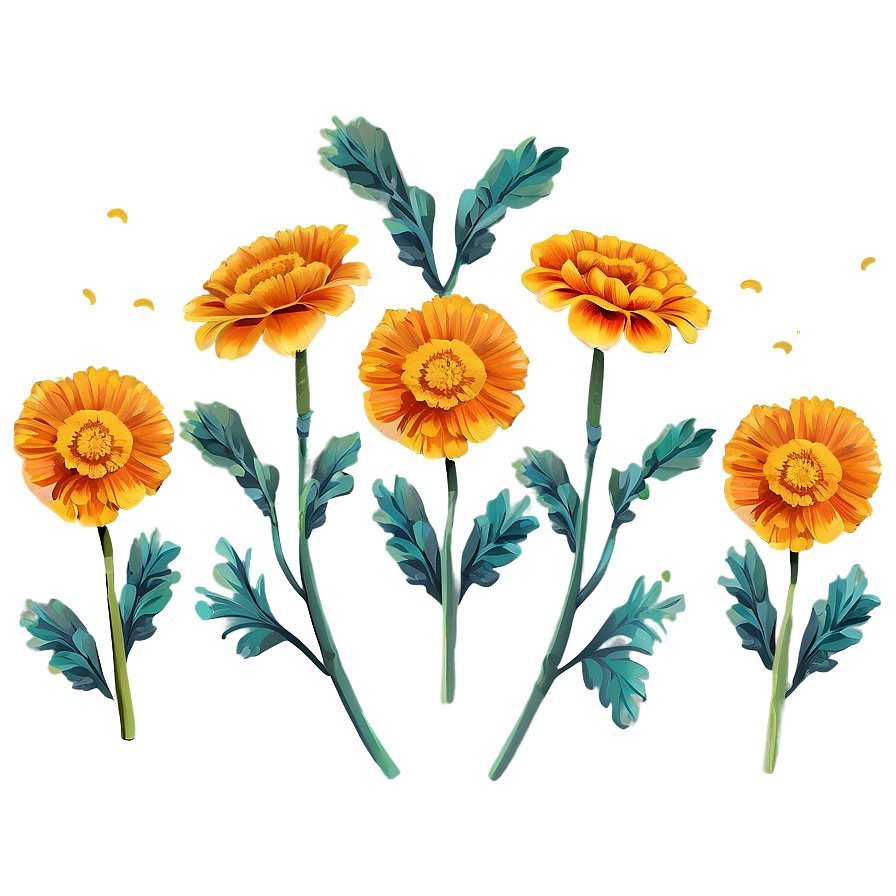 Whimsical Marigolds Illustration Png 06132024 PNG