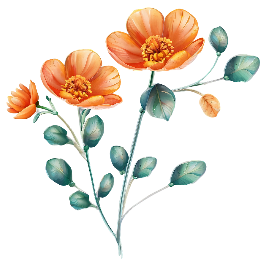 Whimsical Orange Bloom Png 06122024 PNG