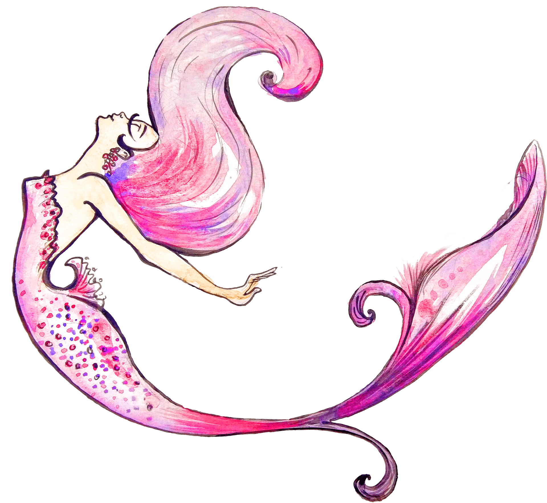 Whimsical Pink Mermaid Artwork PNG