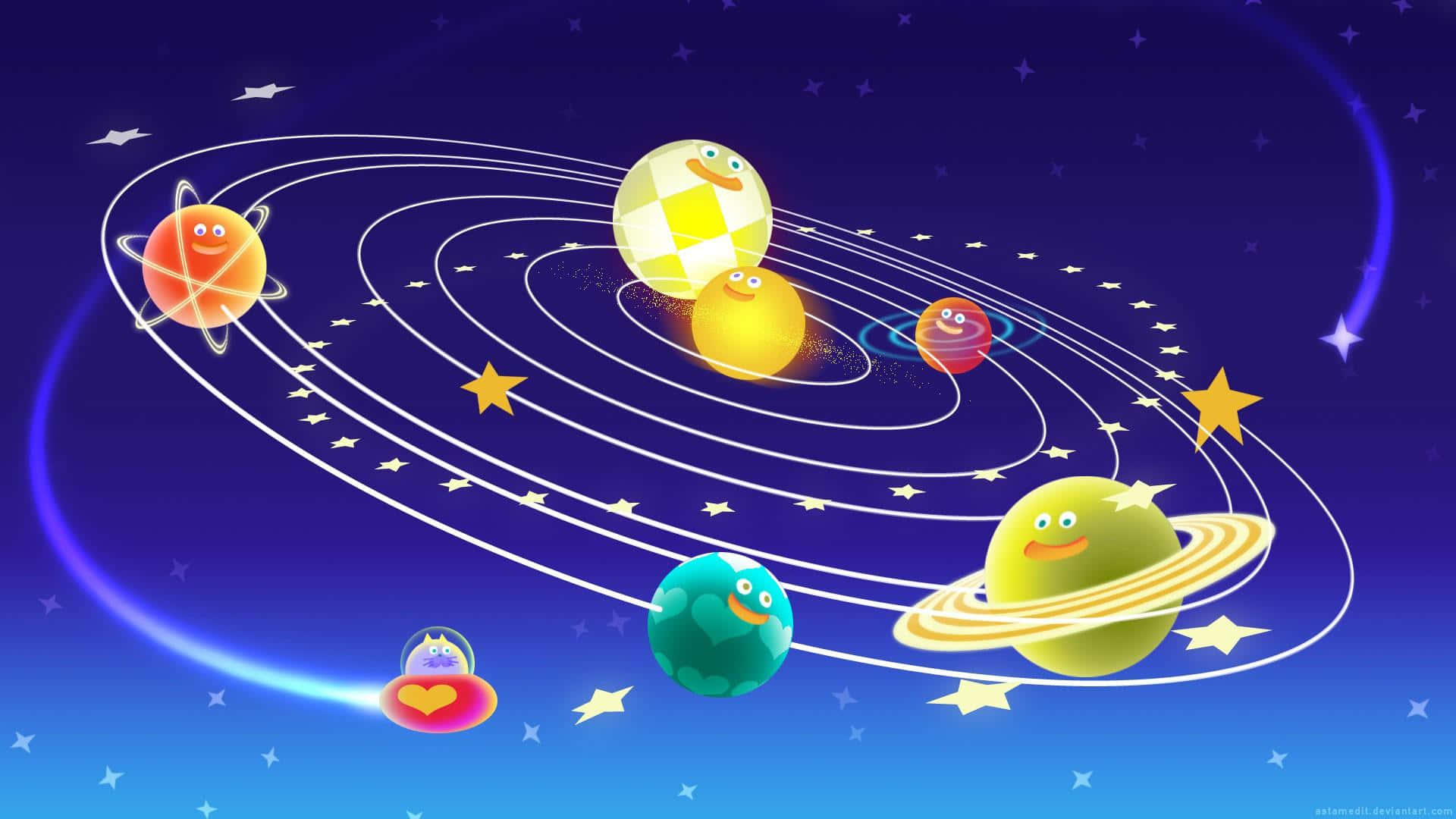 Whimsical Planetary Friends Wallpaper