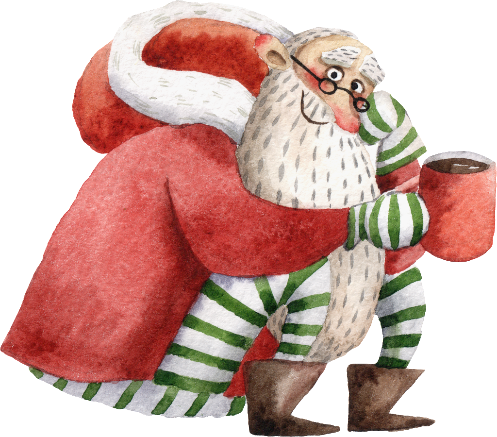 Whimsical Watercolor Santa Claus PNG