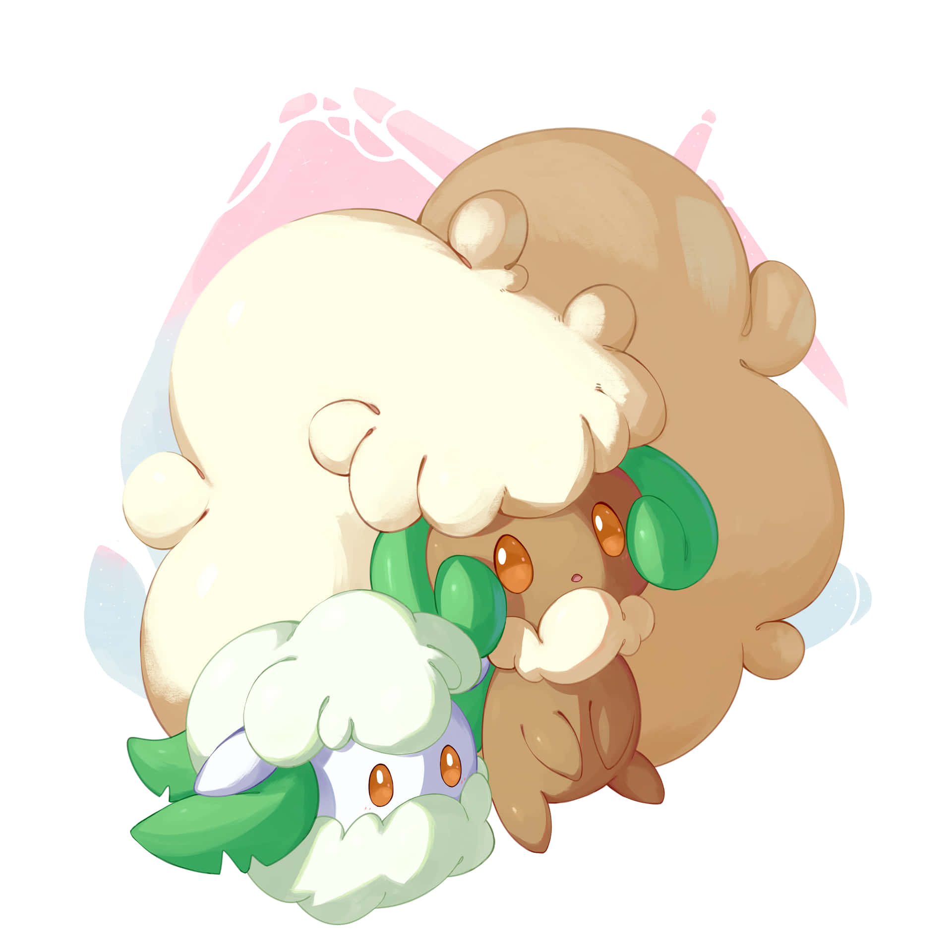 Whimsicott And A Cute Cottonee Wallpaper