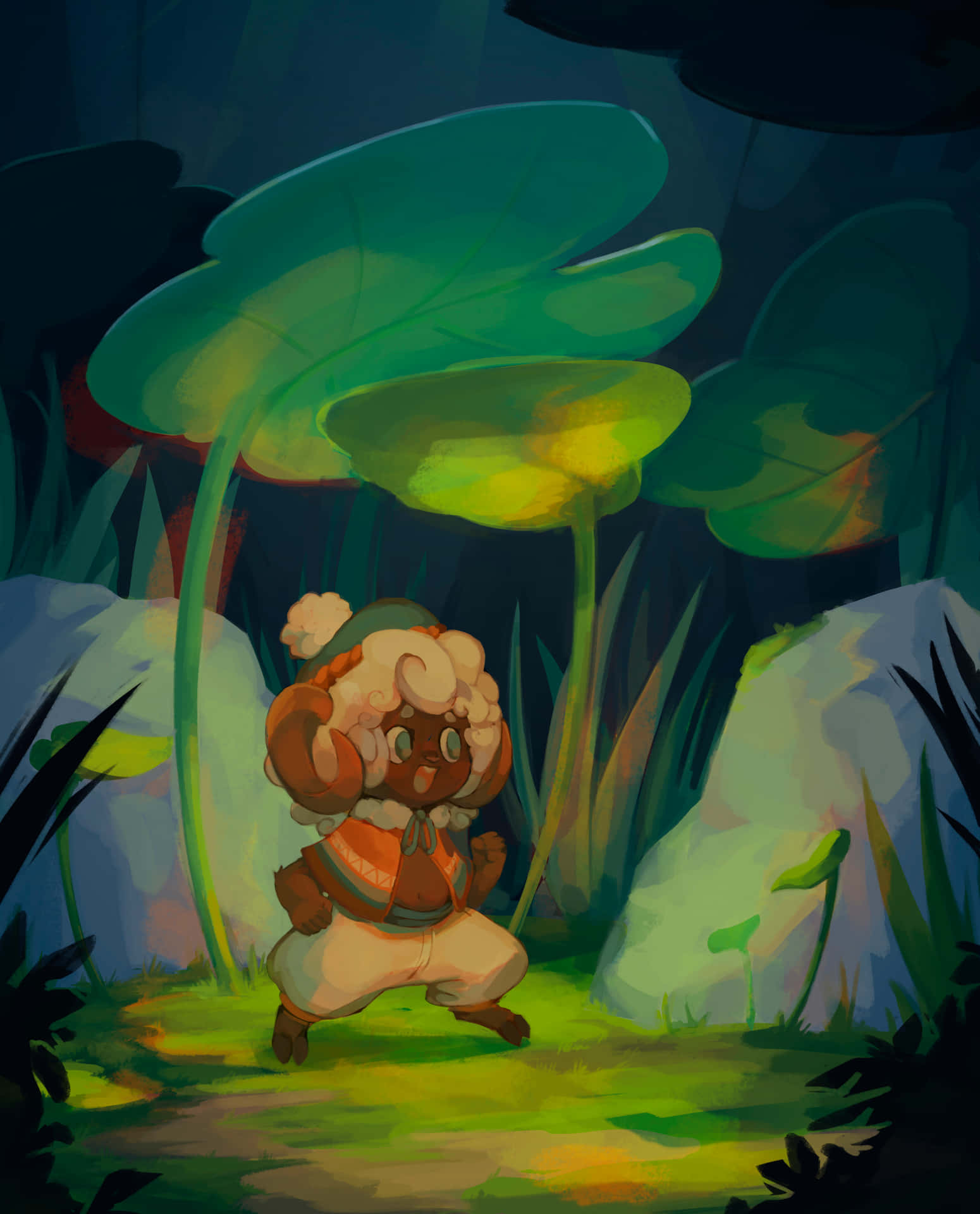 Whimsicott Person In Forest Wallpaper