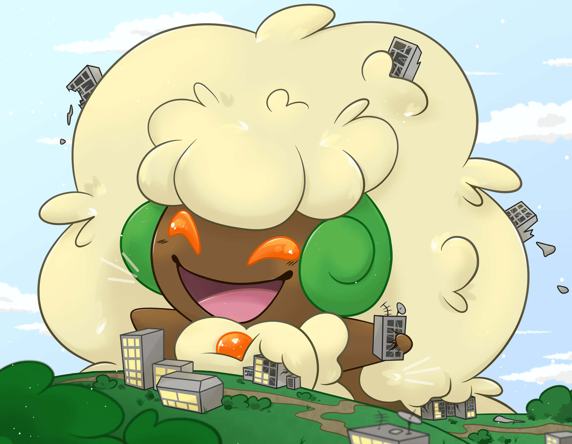 Whimsicott Playing With Buildings Wallpaper