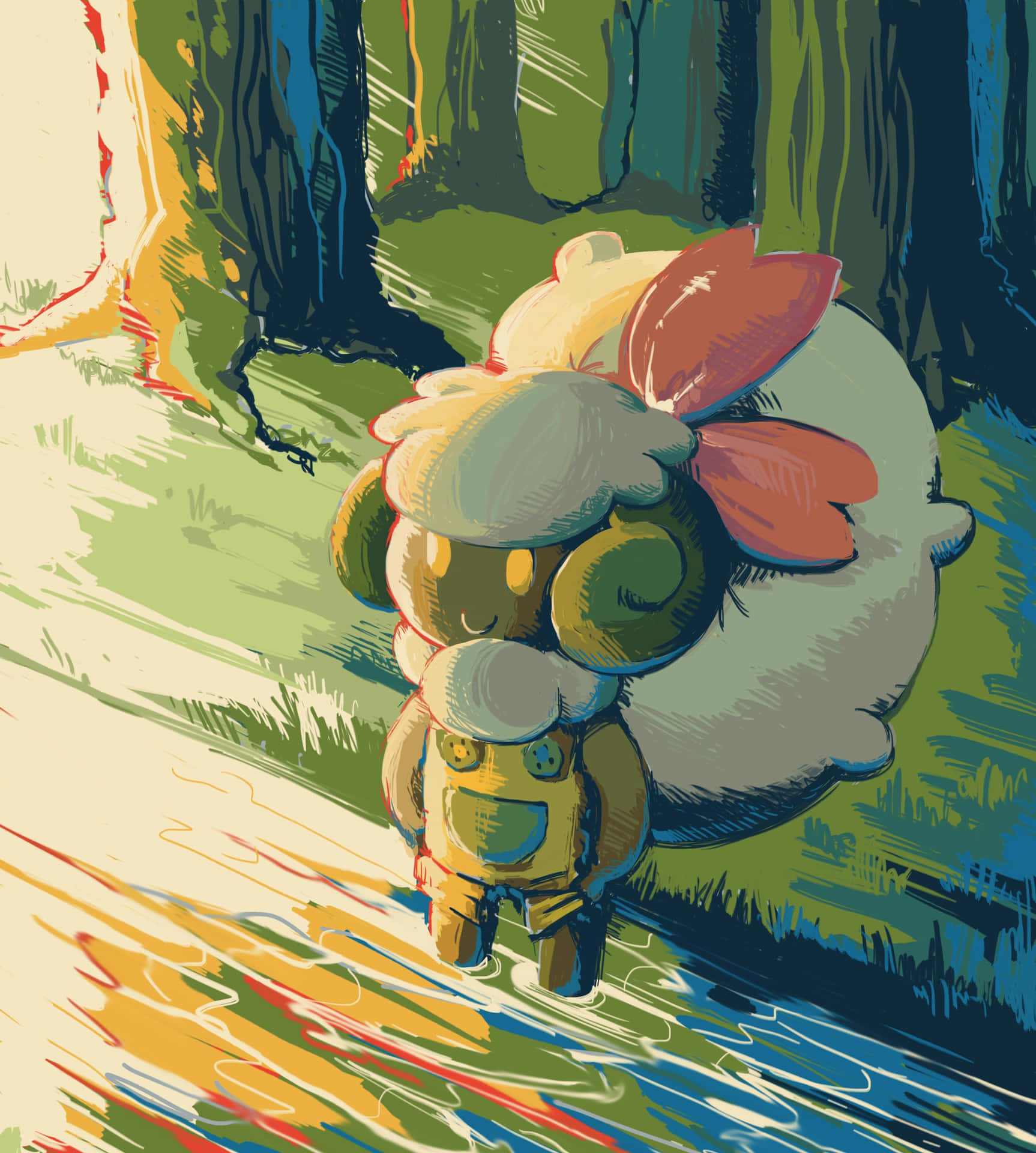 Whimsicott Wearing Clothes In Forest Wallpaper