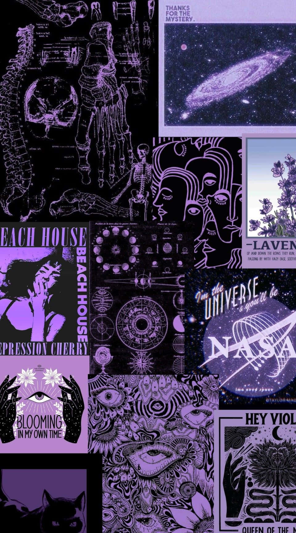 Whimsigoth Collage Aesthetic Purple Wallpaper
