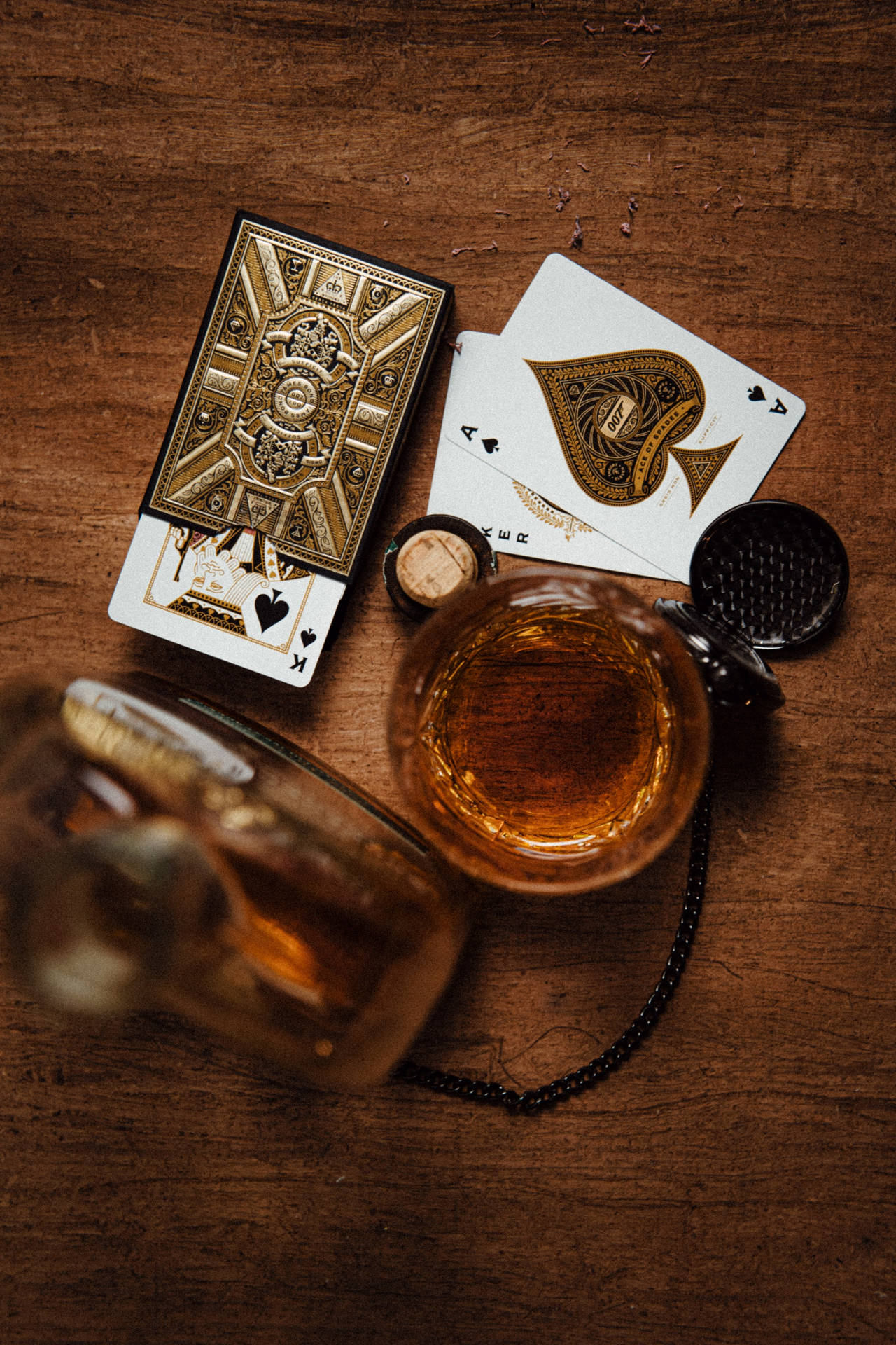 Whiskey Glass And Playing Cards Wallpaper