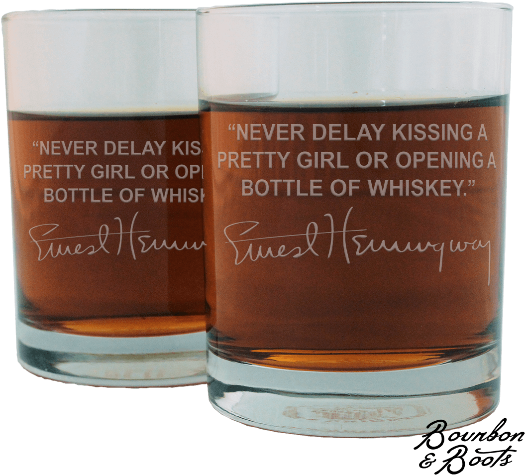 Whiskey Glasses Hemingway Quote PNG