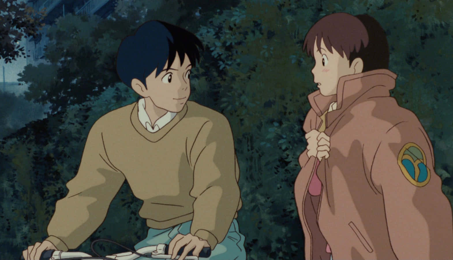Whisper of the Heart - Shizuku and Seiji's magical moment on the bridge Wallpaper