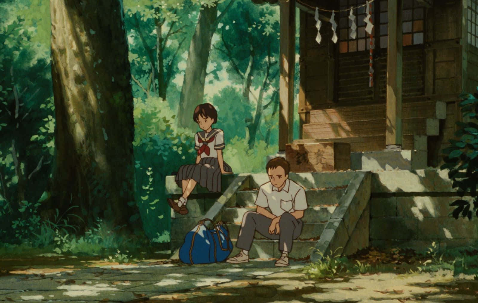Shizuku and Seiji on a beautiful hill overlooking the city in Whisper of the Heart Wallpaper