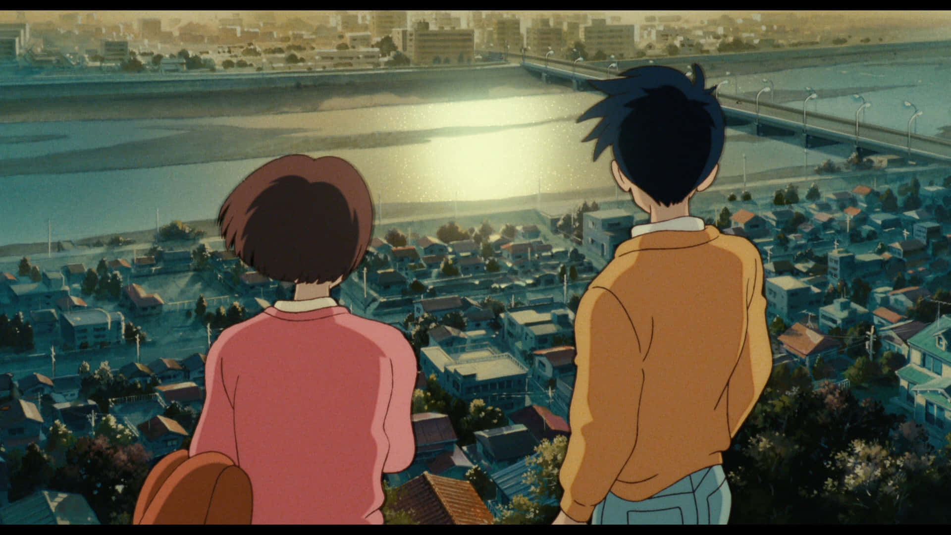 Shizuku and Seiji on the streets of Tokyo from Whisper of the Heart Wallpaper