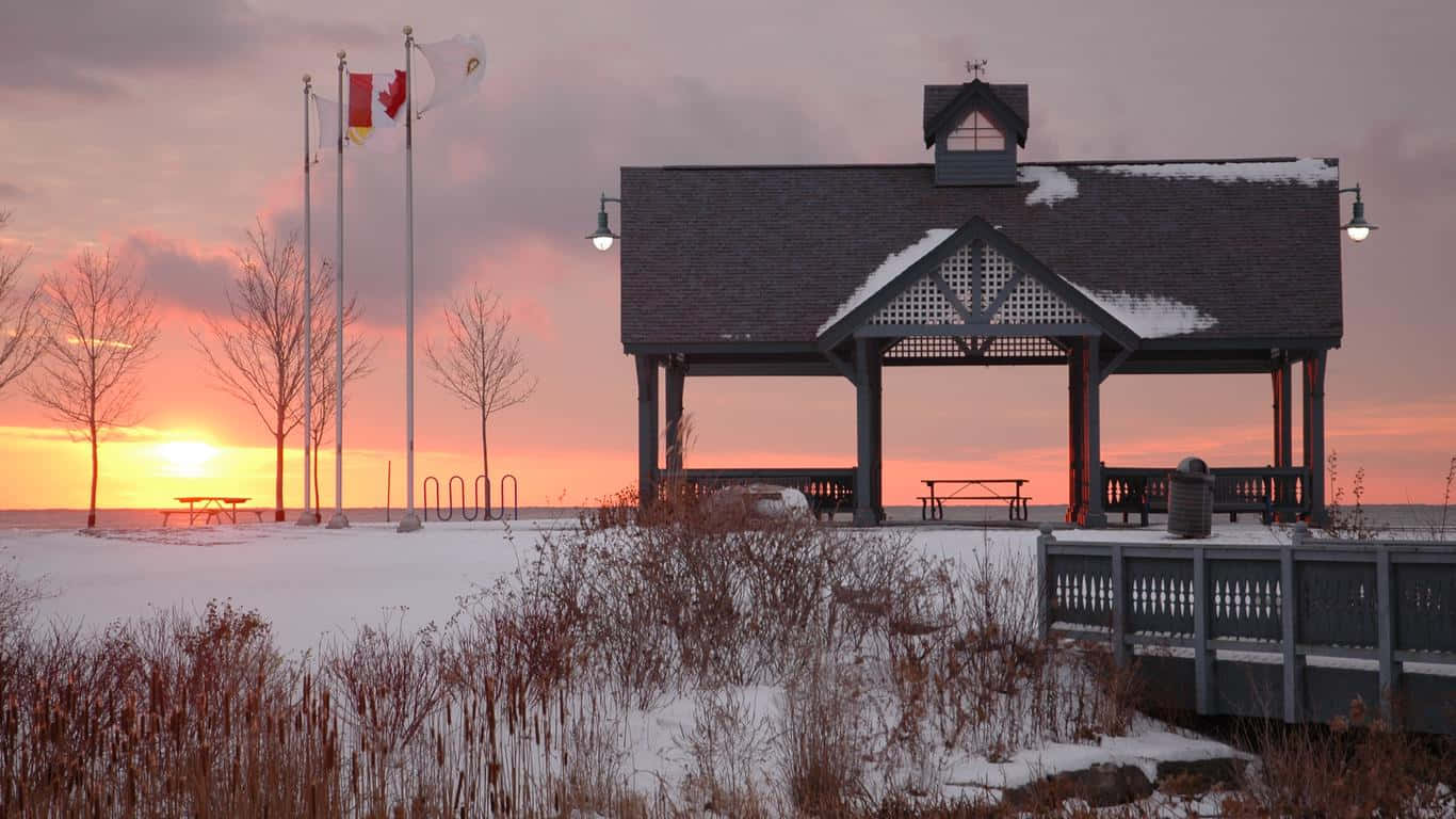 Whitby Winter Sunset Pavilion Canada Wallpaper